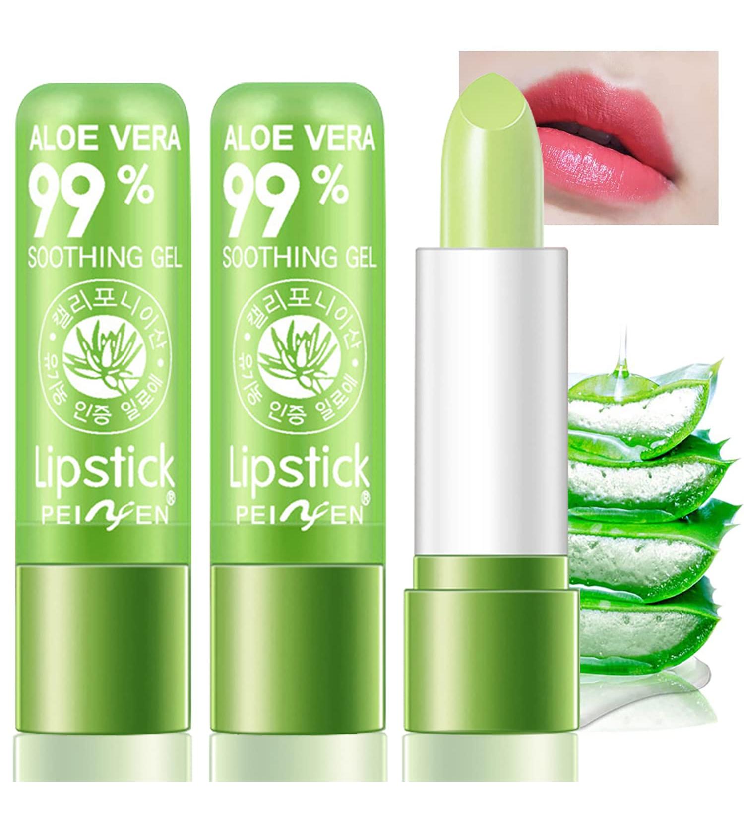 2 Pack Aloe Vera Color Changing Lipstick & Lip Balm Set for Women - Long Lasting & Moisturizing Lip Gloss with Magic Temperature Lip Stain (7#) - Buy Online on GoSupps.com