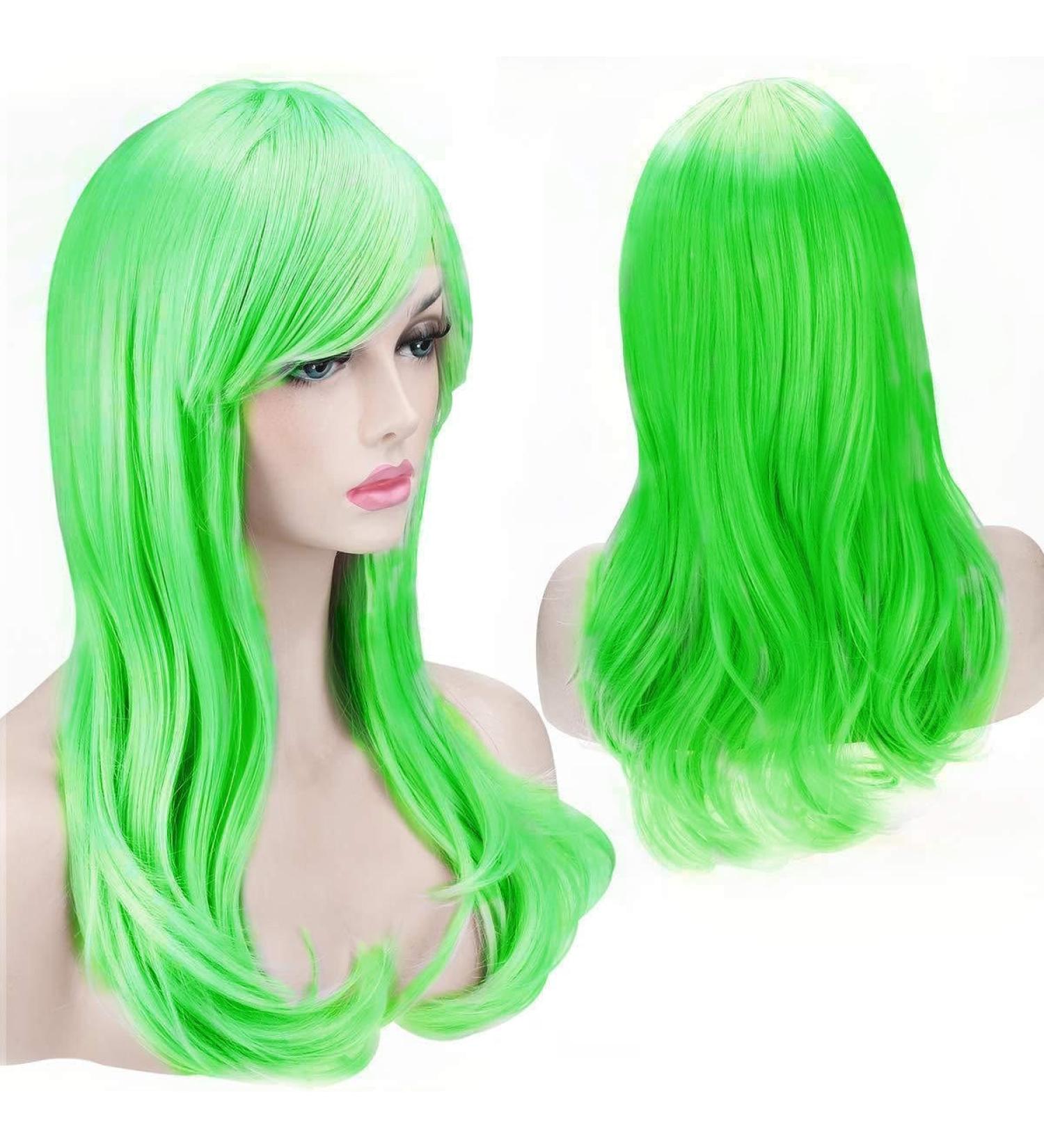 TRIXES Neon Green 20 Long Wavy Wig for Costume Party & Cosplay - Fancy Dress Accessory for Stag & Hen Do - Buy Online on GoSupps.com