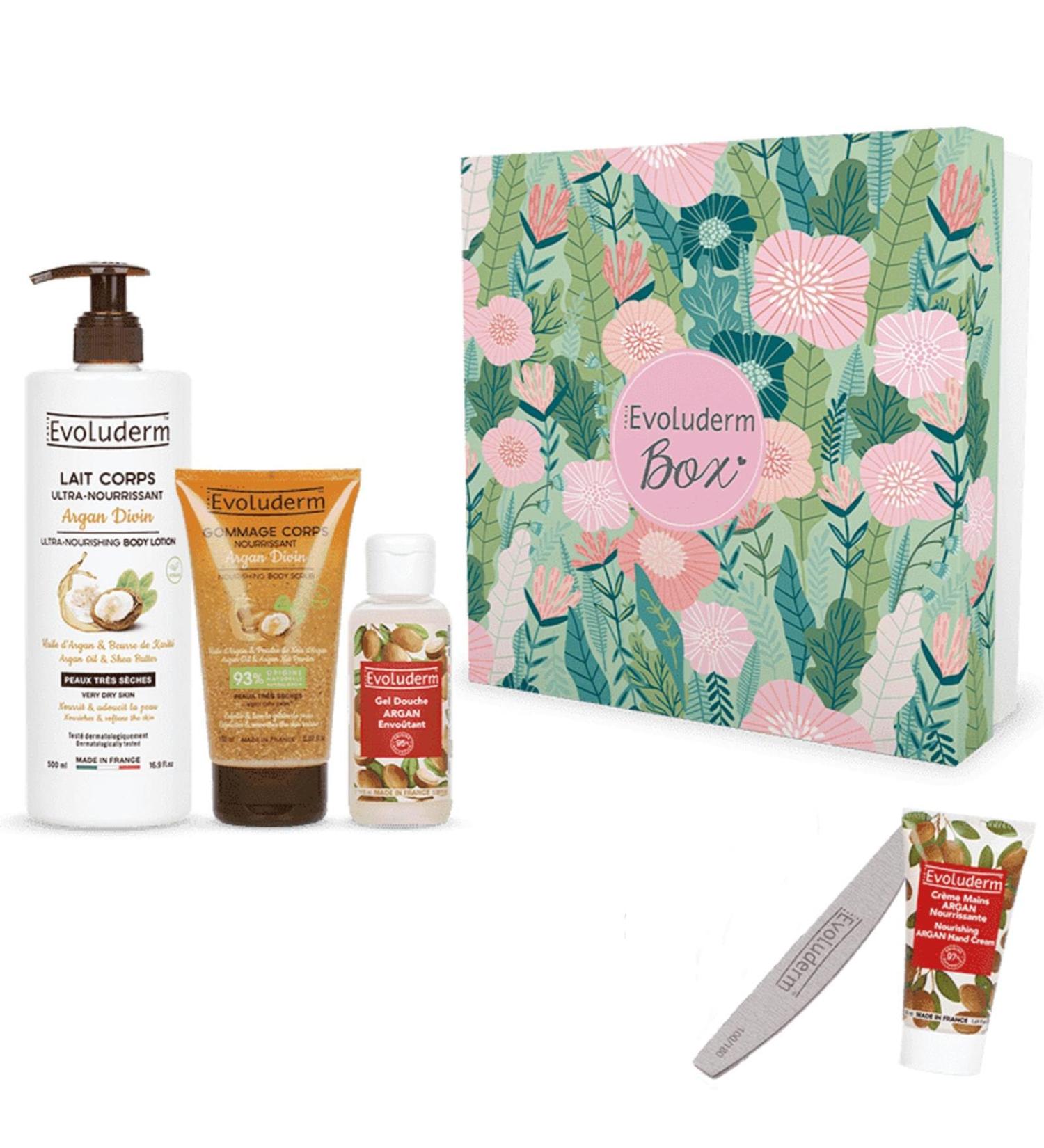 EVOLUDERM Argan Body Gift Set 3 products + FREE Hand Cream and Nail File Vegan Made in France Gift Idea Ideal Christmas Birthday Mother s Day gift (Flower) - Buy Online on GoSupps.com