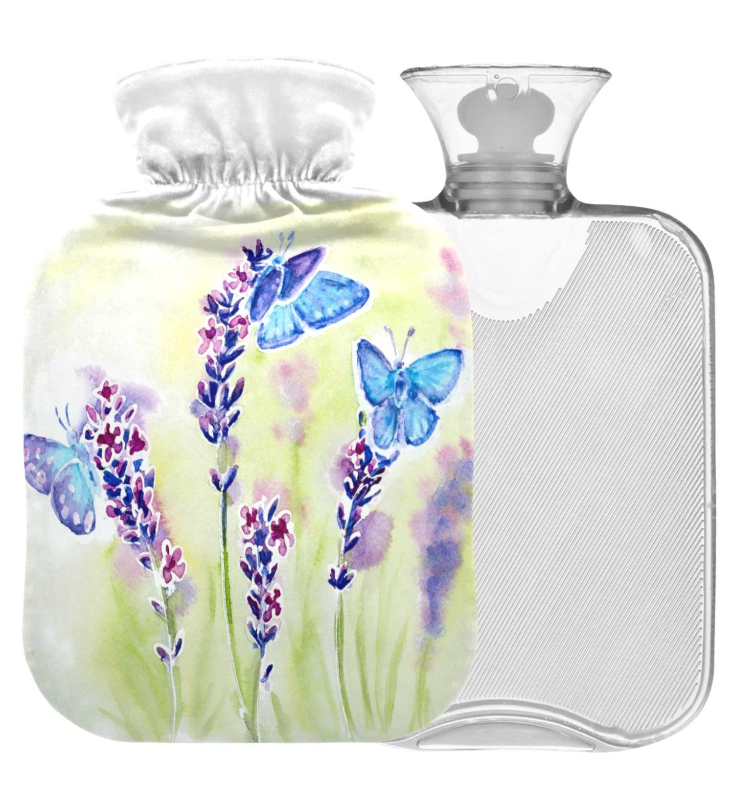 NAANLE 2L Hot Water Bottle with Cover - Watercolor Butterfly Design for Back Pain Relief & Warmth Therapy | Transparent Hot Water Bottle for Hands & Neck - Buy Online on GoSupps.com