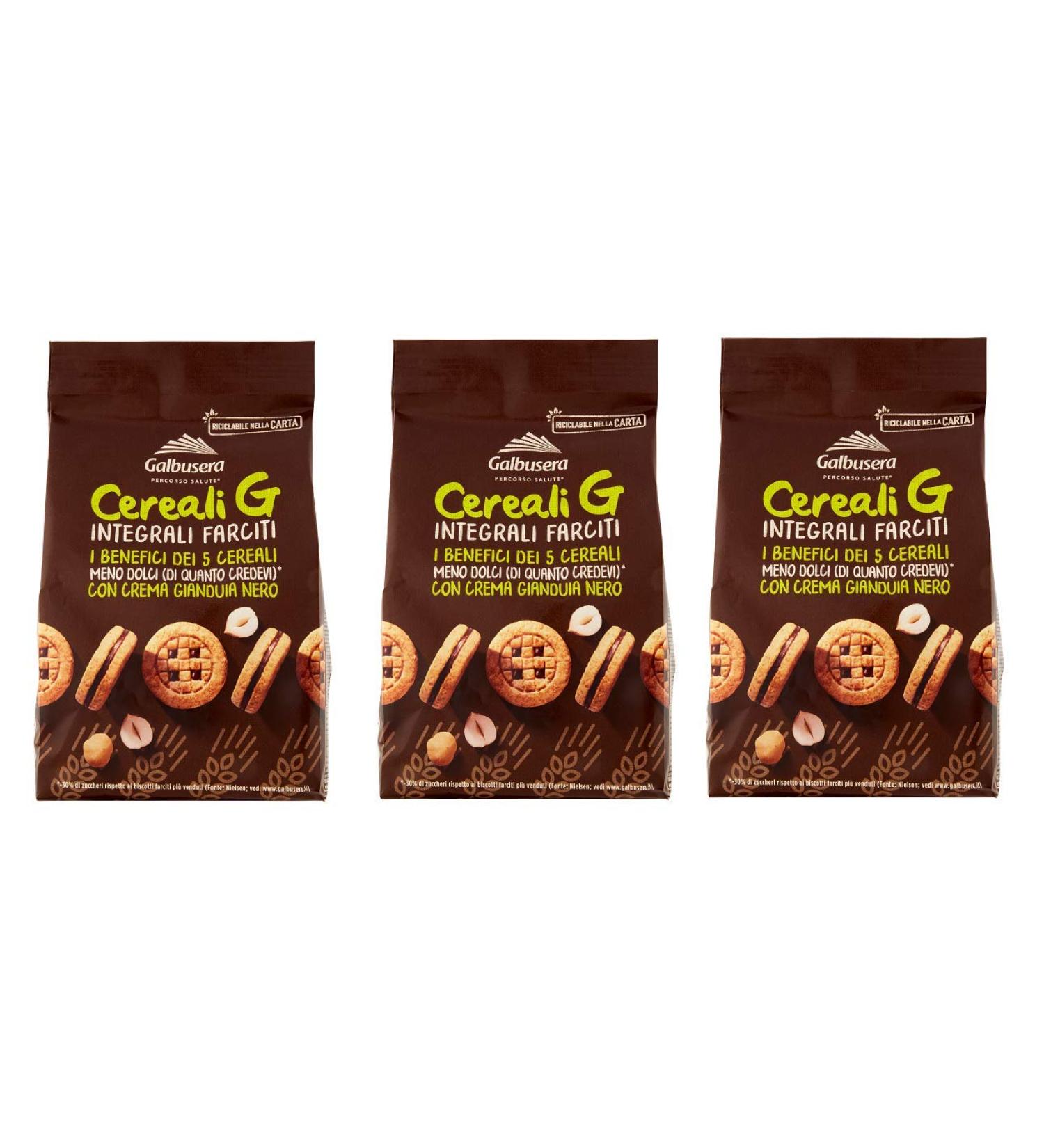  Galbusera Galbusera Cereali G Integrali Farciti Gianduja Cream Filled Biscuits Pack of 3 250 g - Buy Online on GoSupps.com