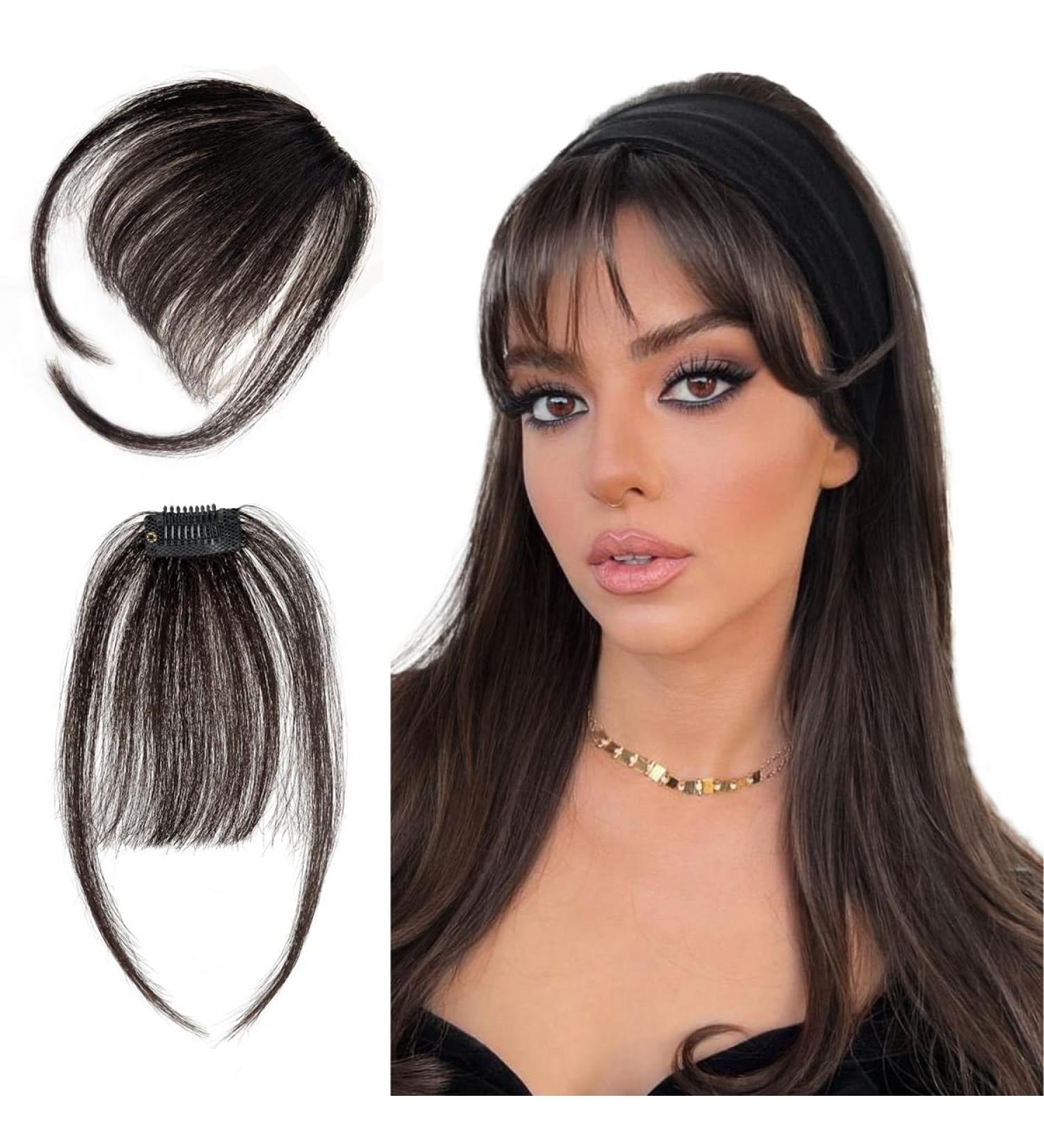 Allyreetress Clip in Bangs Clip in Hair Extensions Clip on Bangs Wispy Bangs Fringe with nice net Natural Flat neat Bangs Temples Hairpieces for Women Curved Bangs for Daily Party (Black Brown) Black Brown# - Buy Online on GoSupps.com