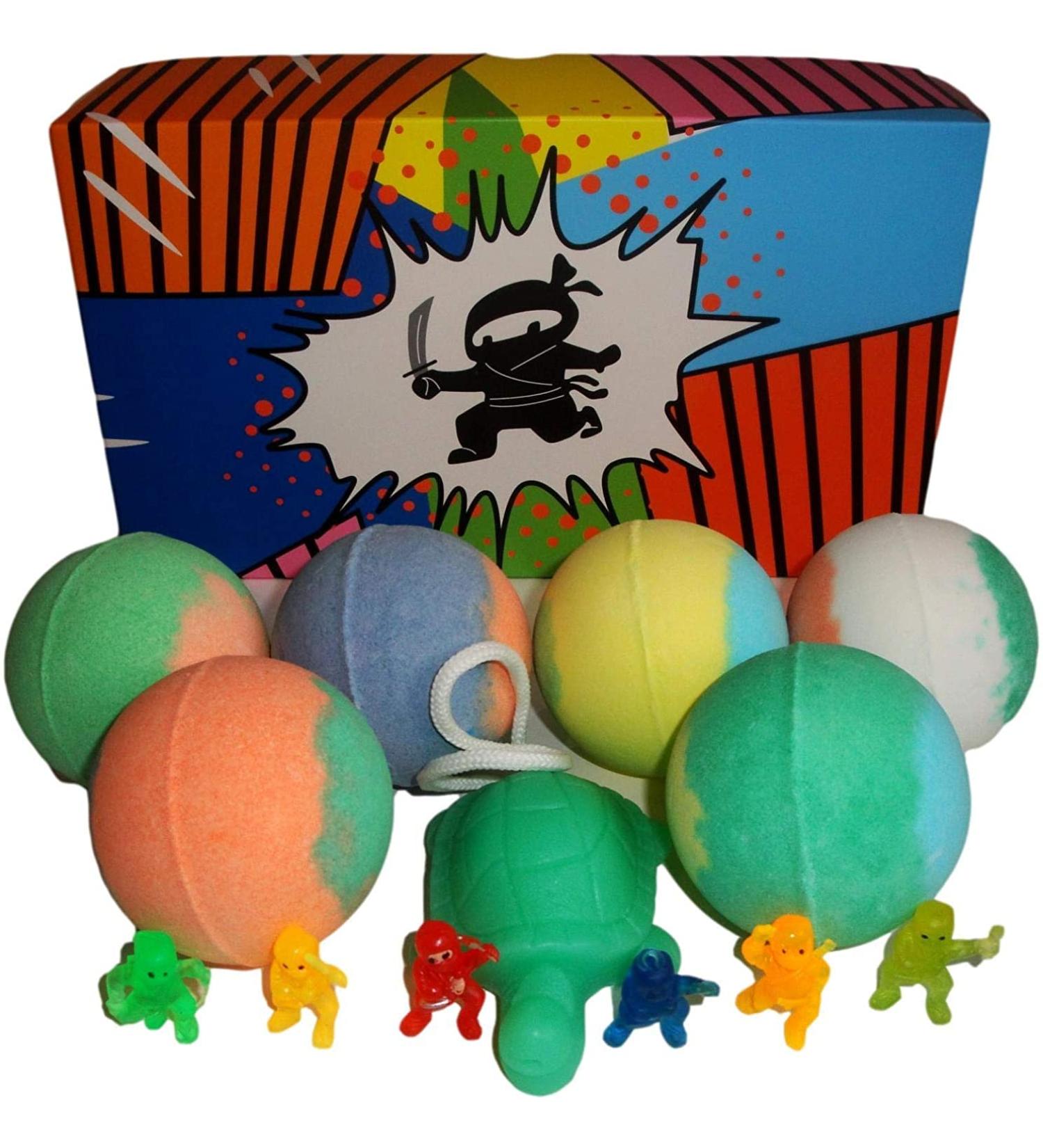 Kids Bath Bombs with A Surprise Ninja Toy Inside & Turtle SOAP ON The Rope Colored XL Bath Bombs Kid Safe Designed for Boys with Organic Essential Oils - Buy Online on GoSupps.com