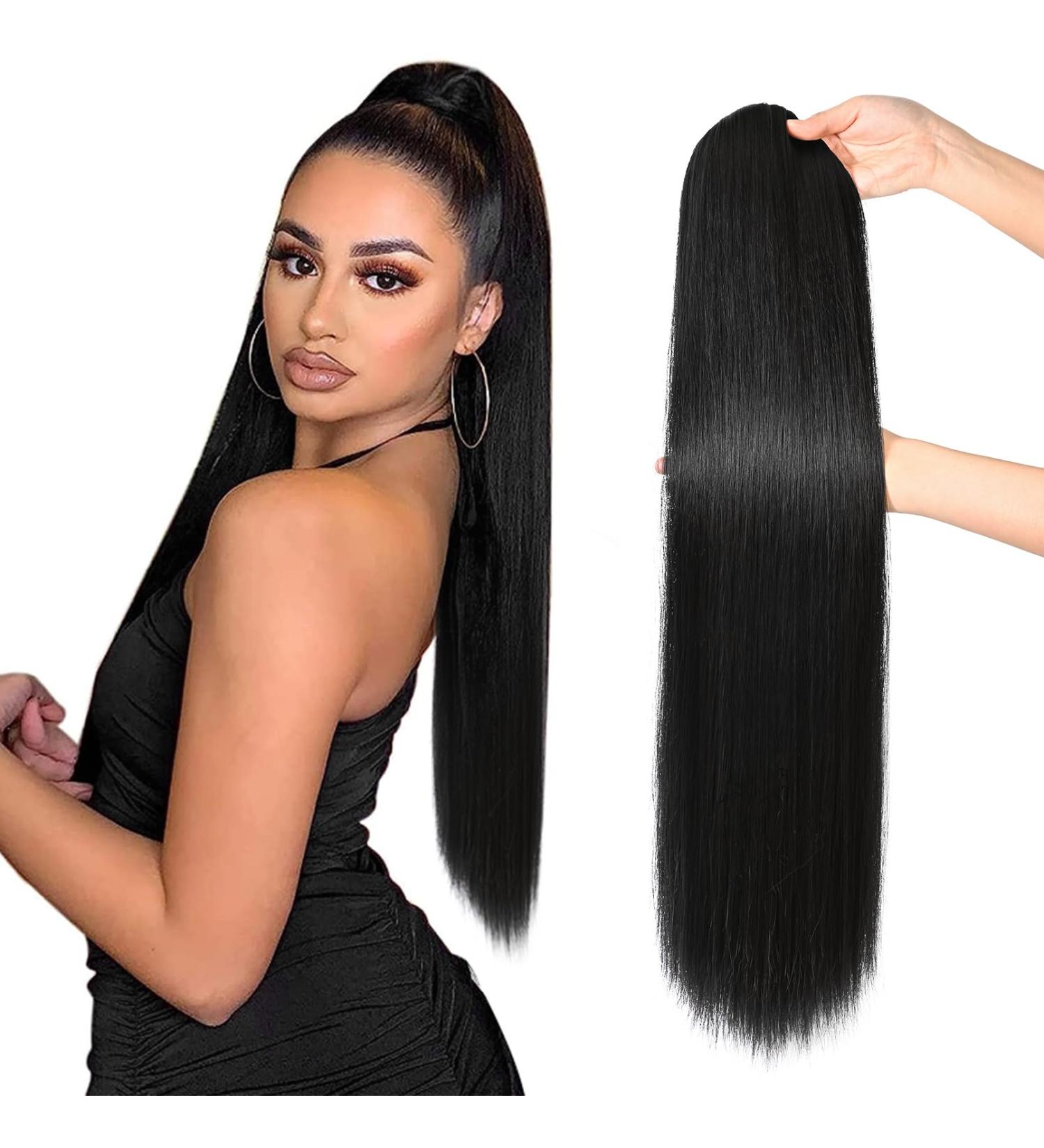 REECHO 28 Long Straight Drawstring Ponytail Extension - Synthetic Black Pony Tail Hairpiece for Women - Buy Online on GoSupps.com