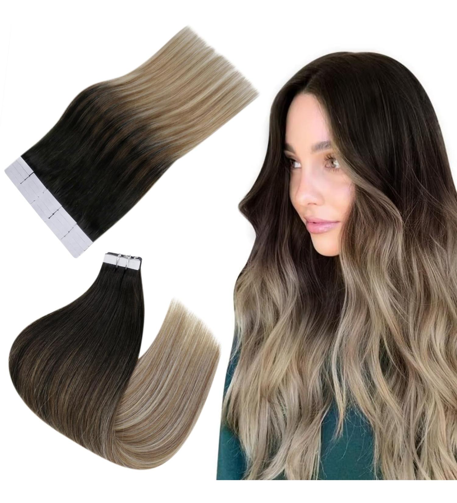 Easyouth Balayage Black to Brown & Medium Blonde Tape in Hair Extensions | 14 Inch Ombre Real Human Hair - 20Pcs 40g - Buy Online on GoSupps.com