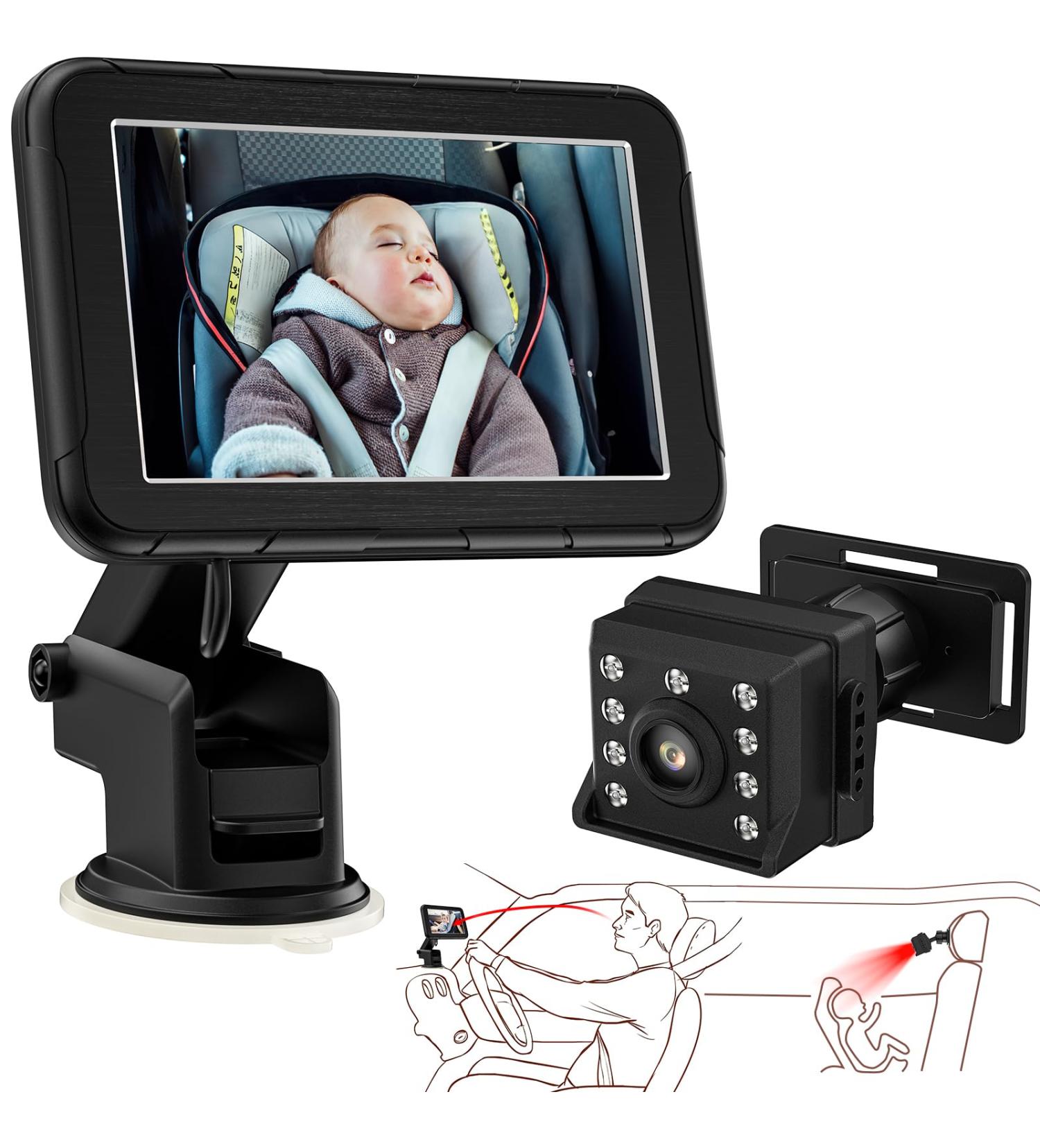 Baby Car Mirror for Back Seat | Welltop 5'' HD 1080P Baby Car Camera | 360 Night Vision & Shockproof | Essential Car Accessories for New Parents - Buy Online on GoSupps.com