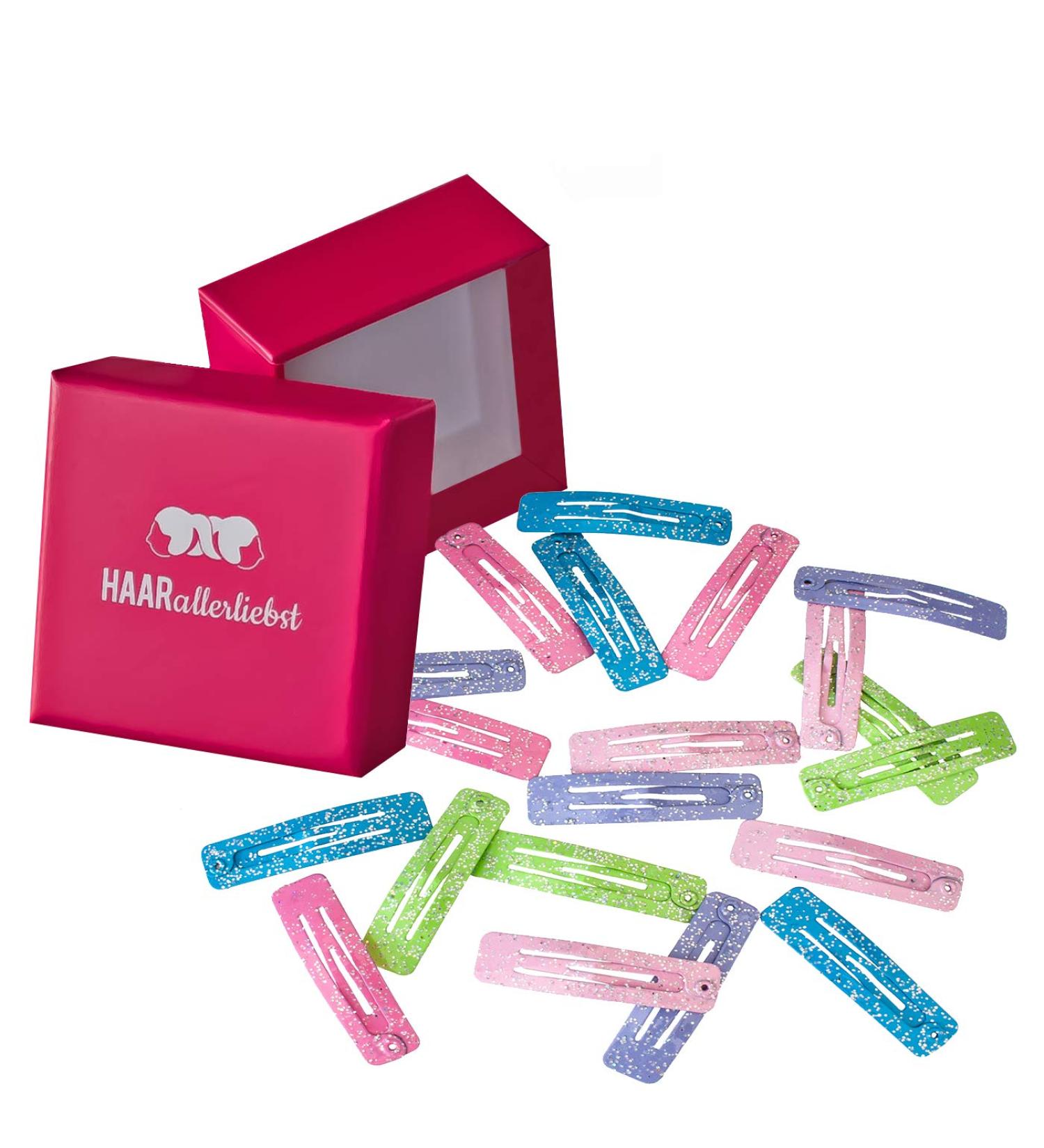 20 Glitter Hair Clips for Girls - Rectangular 3.9cm with Pink Storage Box | Stylish Hair Accessories - Buy Online on GoSupps.com
