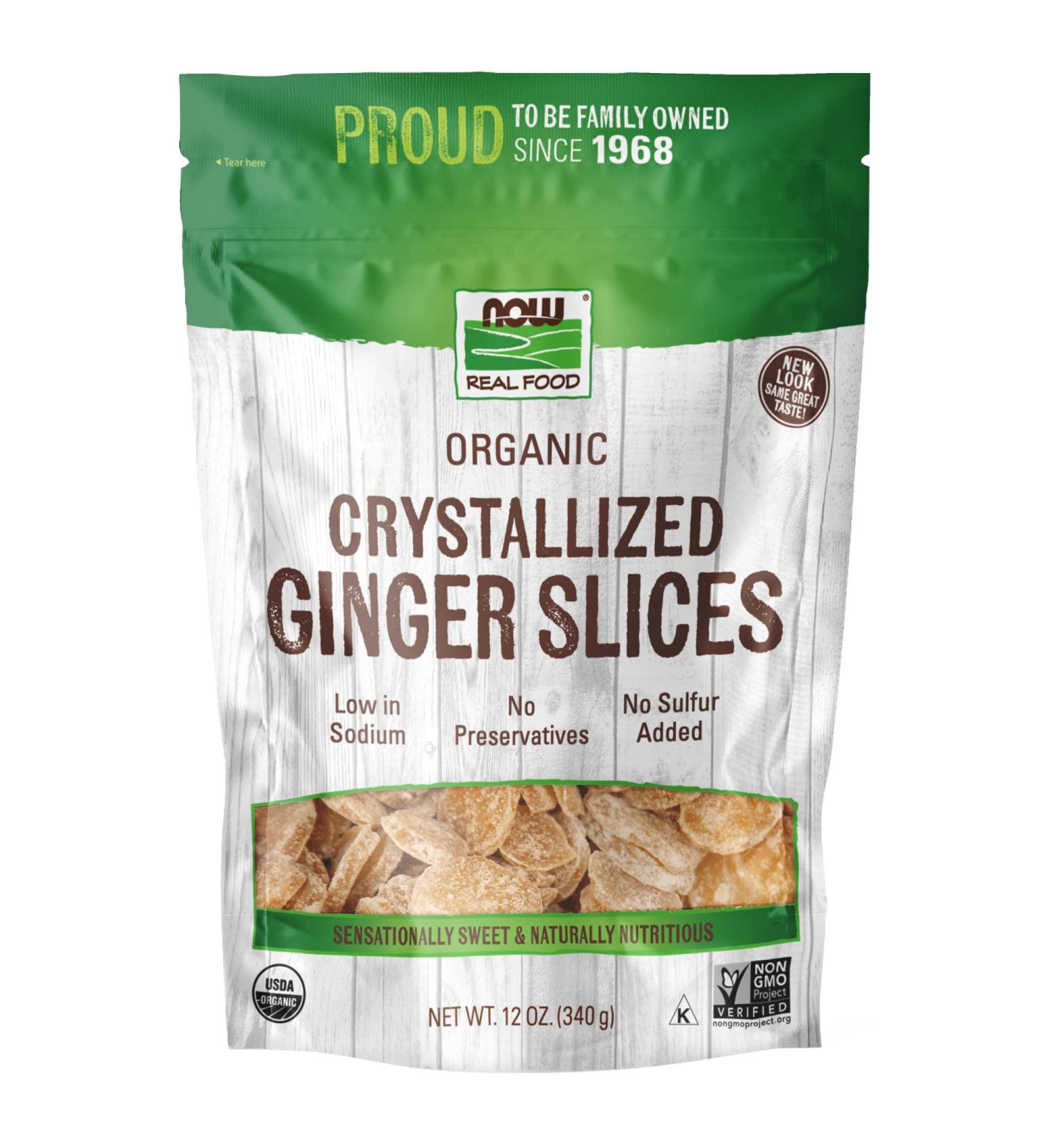 Now Foods Organic Crystallized Ginger Slices - Low-Sodium, Sulfur-Free, Preservative-Free, Non-GMO - 16-Ounce Pack - 12 Ounce Slices - Buy Online on GoSupps.com