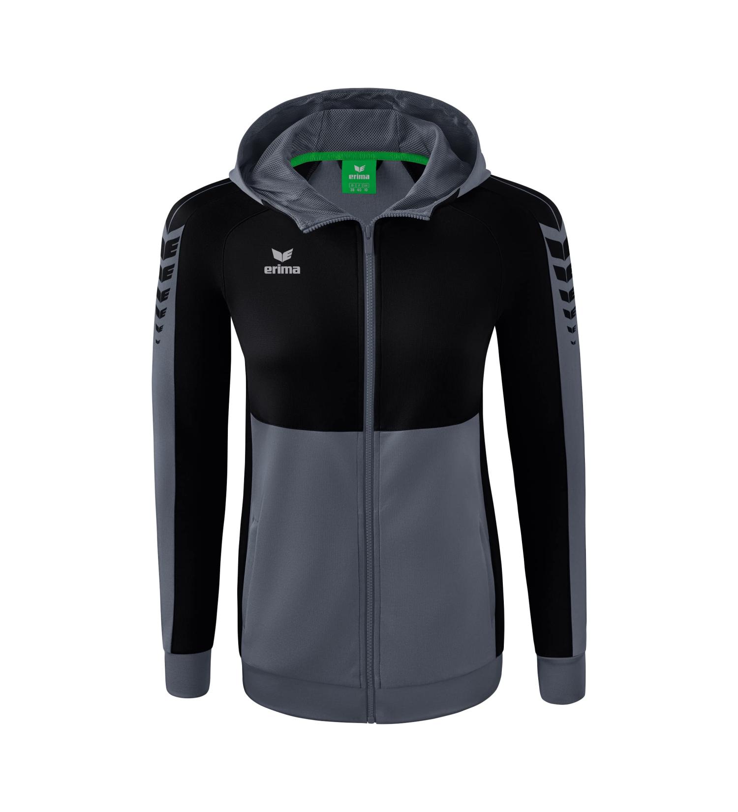 Erima Women's Six Wings Training Jacket with Hood - Slate Grey/Black | International Shipping Available - Buy Online on GoSupps.com