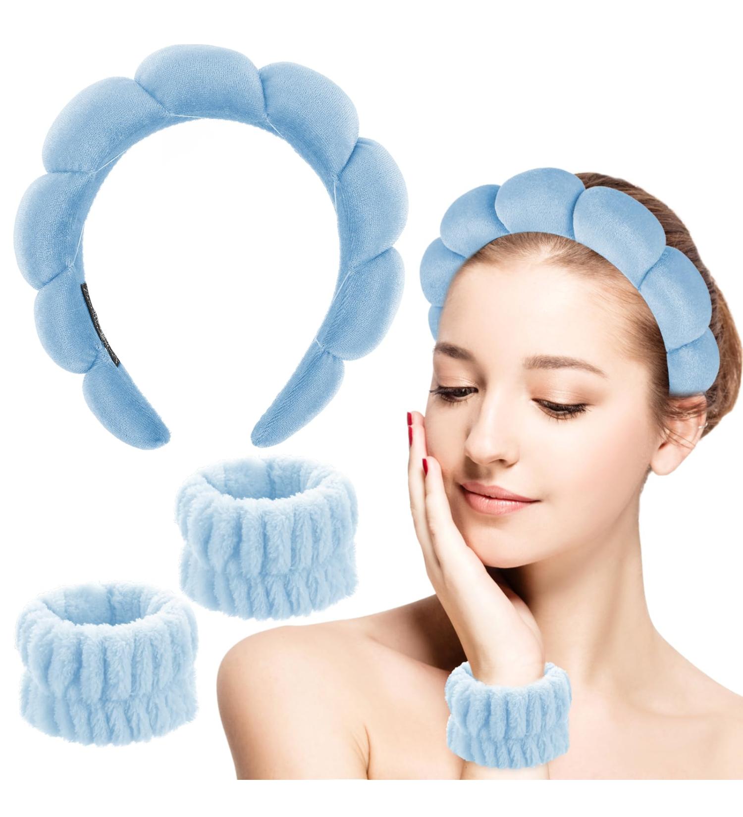 Sibba 3pcs Soft Sponge Spa Headband Set for Women | Terry Fabric Makeup & Face Washing Headbands | Ideal for Yoga Sport & Shower (Blue) - Buy Online on GoSupps.com