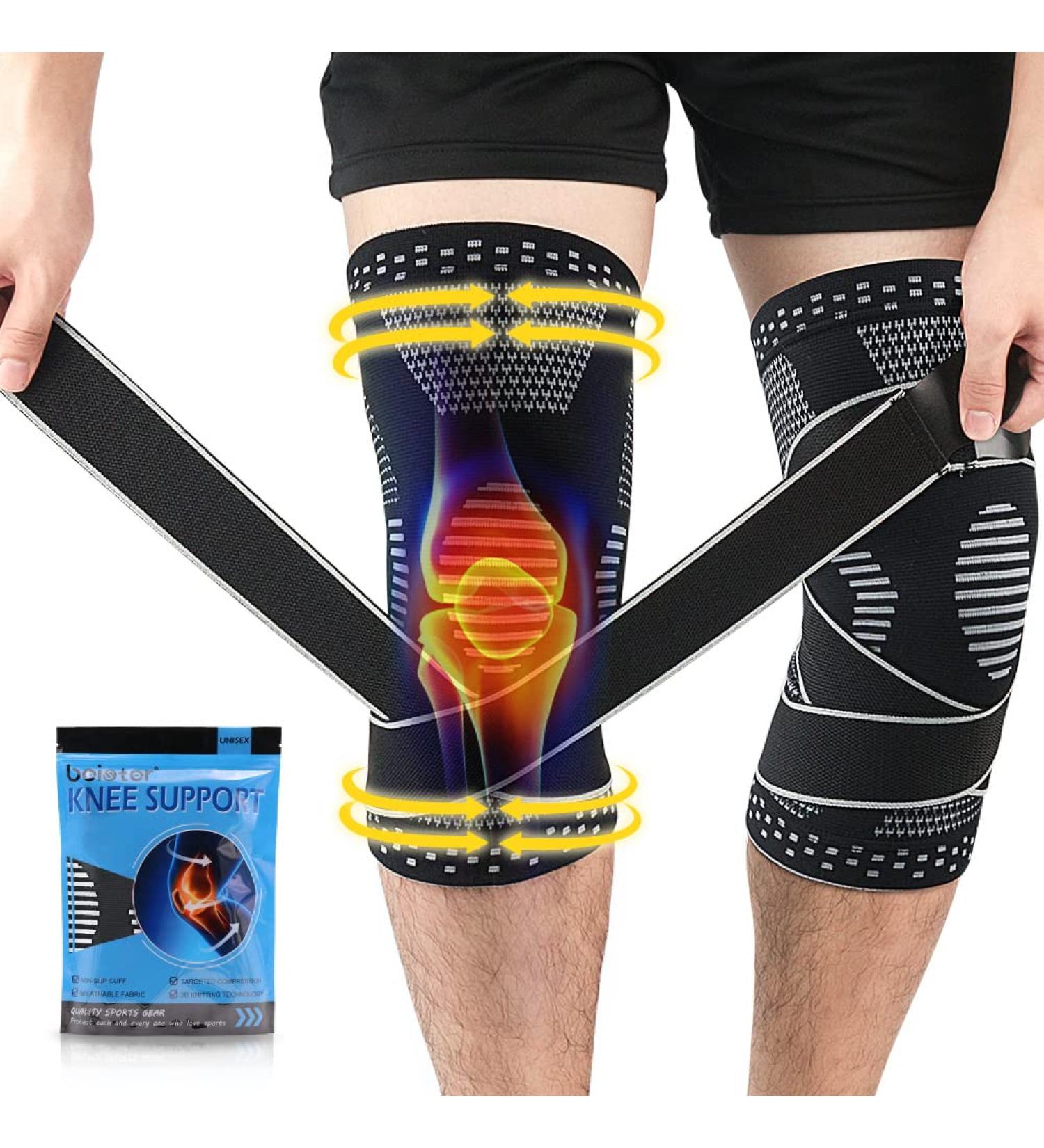 Beister Knee Compression Sleeves with Adjustable Straps | Professional Support Brace for Meniscus Tear, Arthritis, and Joint Pain Relief | for Men & Women | Running, Basketball | Black | 1 Pair - Buy Online on GoSupps.com