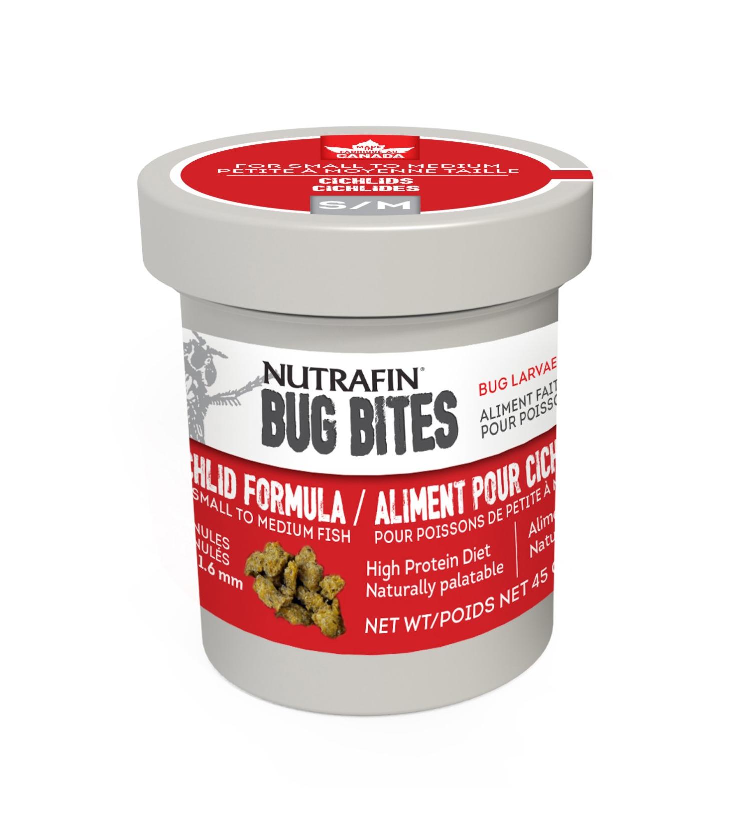 Nutrafin Bug Bites Small to Medium Fish Food Cichlid Formula 45g (1.4-1.6 mm granules) Ginger Cichlids