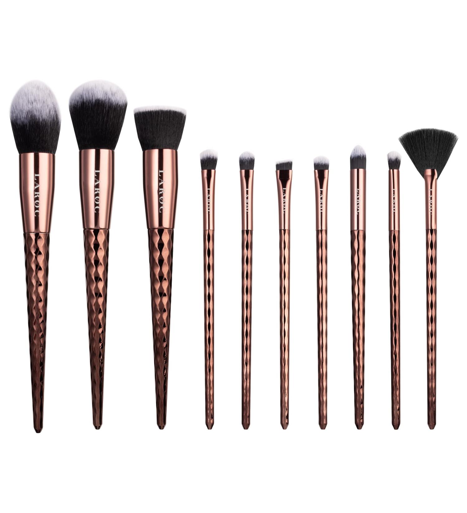 Make Up Brushes LaRoc 10pc - Professional Diamond Makeup Brush Set Complete Coverage Make Up Set - Concealer Powder Brush Eyeliner Eyeshadow Brushes & More - Deep Bronze - Buy Online on GoSupps.com
