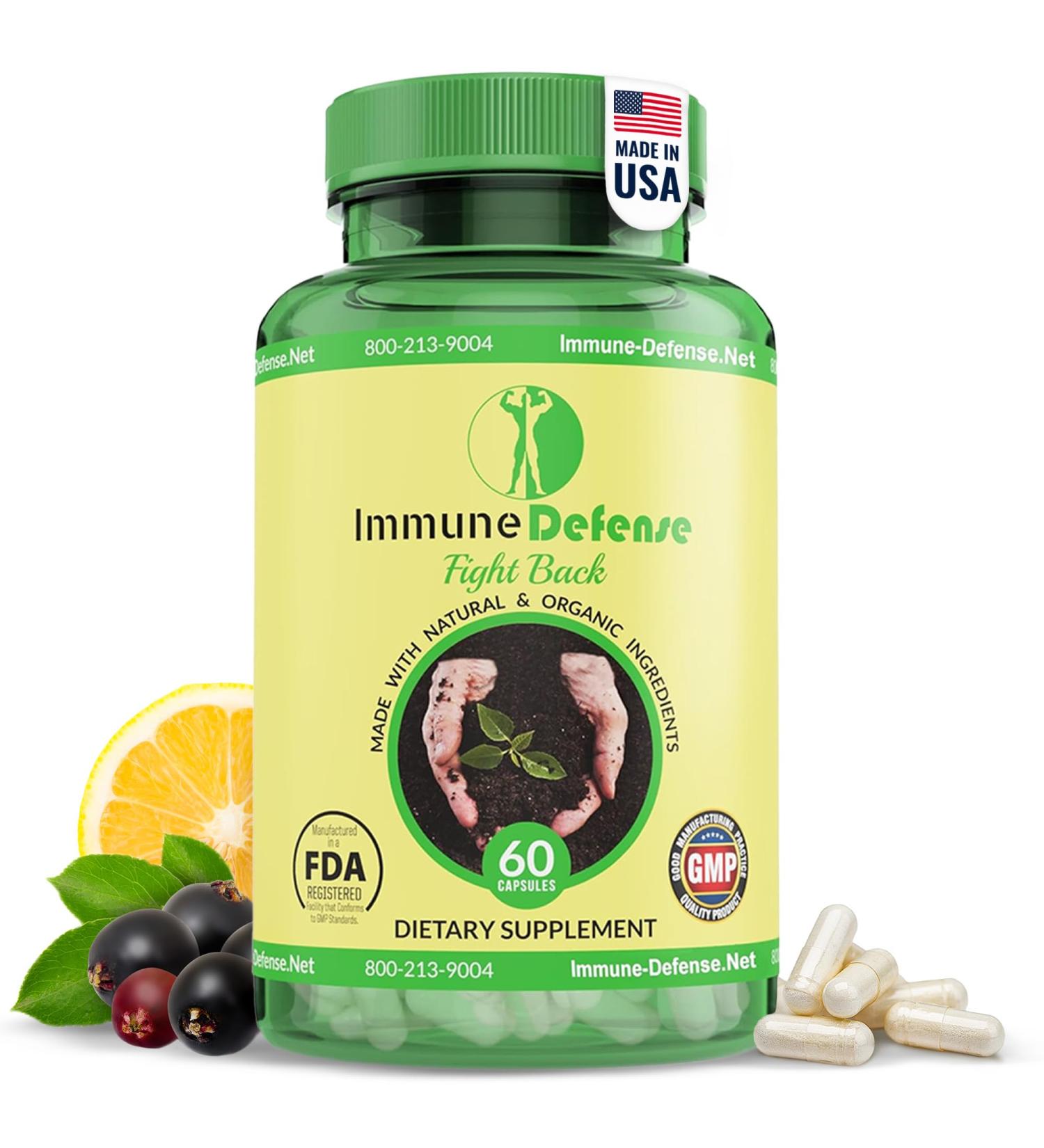 Immune Support Supplement - Natural & Organic Immune Boosters for Adults - Immunity Support with Vitamin C & Vitamin D Garlic Ginger Lemon Elderberry Selenium & Zinc - 60 Capsules - Buy Online on GoSupps.com