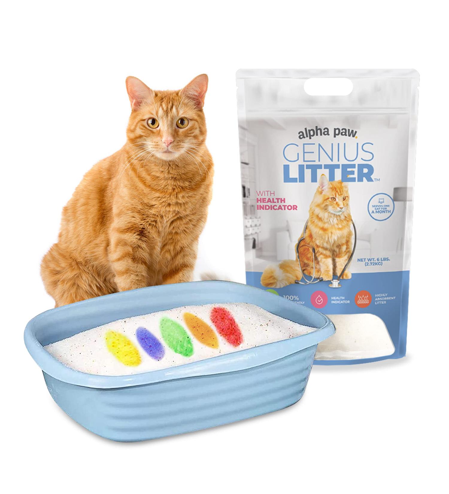 Alpha Paw Genius Cat Litter - 5-Color Health Indicator, Odor Eliminating, Non-Stick Crystals, High Absorption - Unscented, 1 Cat - Buy Online on GoSupps.com
