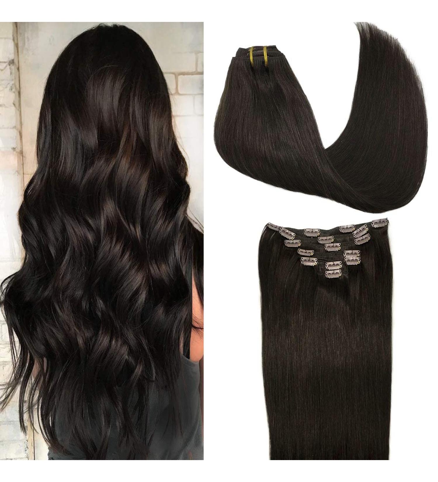 GOO GOO Dark Brown Remy Clip-in Hair Extensions for Women - 20 Inch, 120g, 7pcs - Soft & Natural Straight Thick Real Human Hair #2 - Buy Online on GoSupps.com