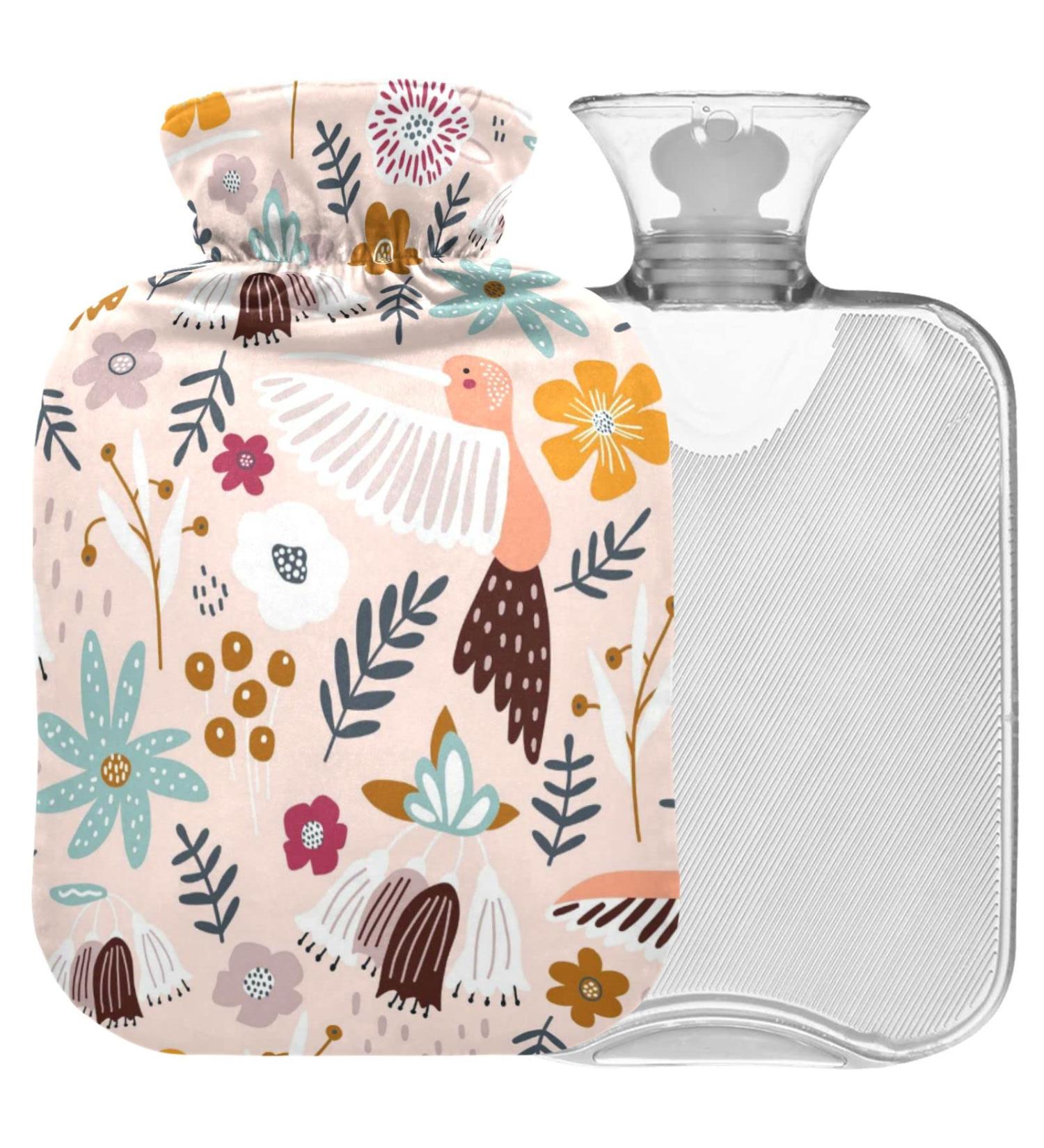 Naanle Floral Kolibri 1L Heat Bottle with Transparent Bag - Hot Water Bottle for Bed & Pain Relief - Hand & Foot Heat Therapy - Buy Online on GoSupps.com