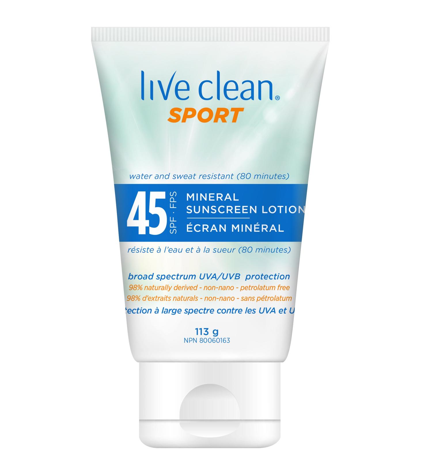 Live Clean Sport Mineral Sunscreen Lotion Spf 45 White Unscented 113ml - Buy Online on GoSupps.com