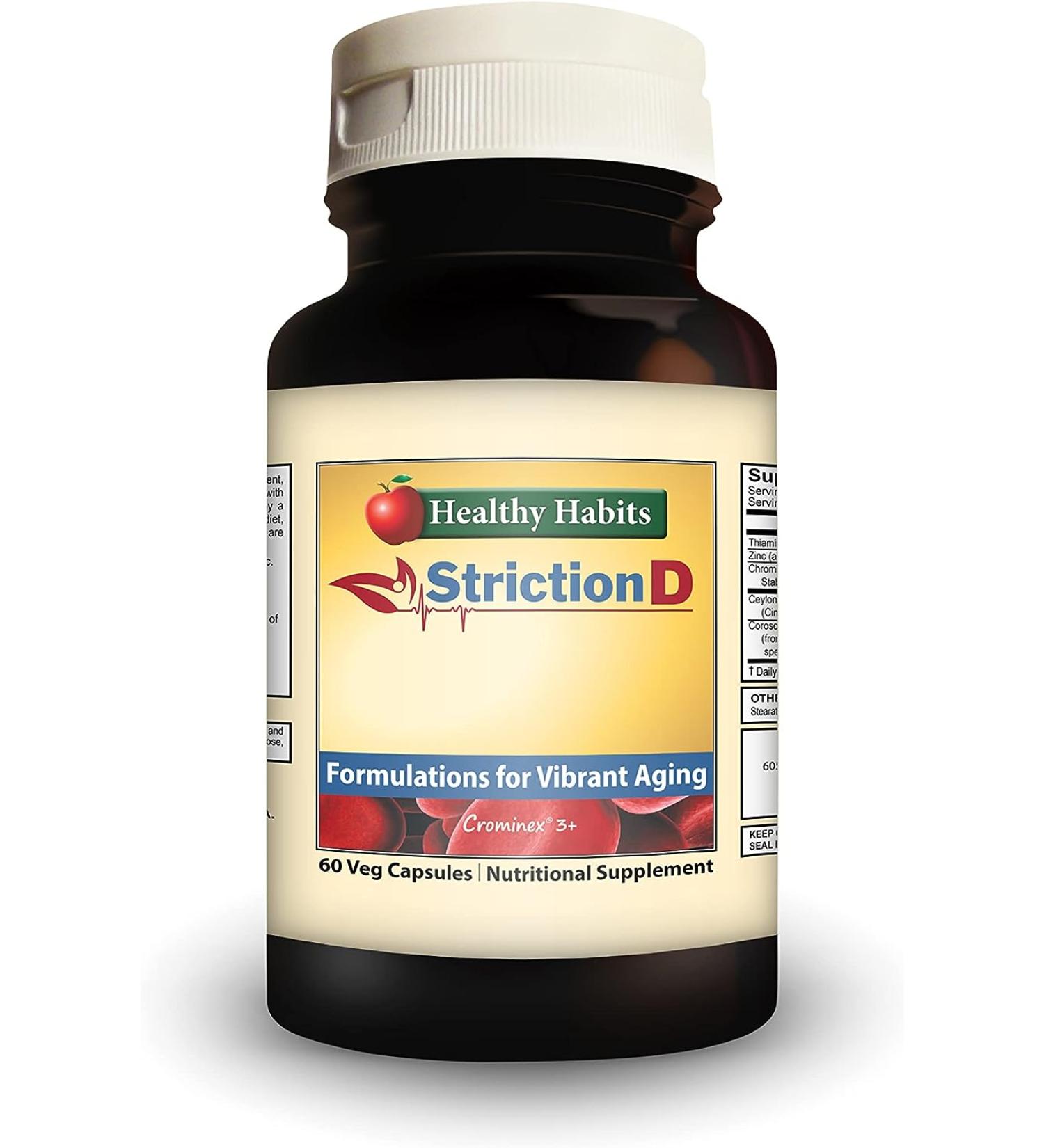 StrictionD with Glucohelp, Banaba Extract, Ceylon Cinnamon & Crominex 3+ - 100% All Natural Formula for Healthy Habits - Buy Online on GoSupps.com