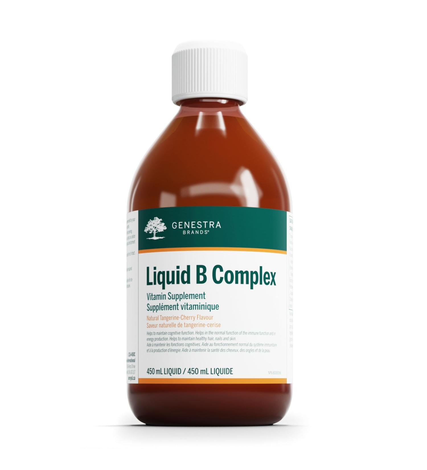 Genestra Brands - Liquid B Complex - Supports Cognitive Function Immune Function Energy Production and Healthy Hair Nails and Skin - 450 ml Liquid - Natural Tangerine-Cherry Flavour - Buy Online on GoSupps.com