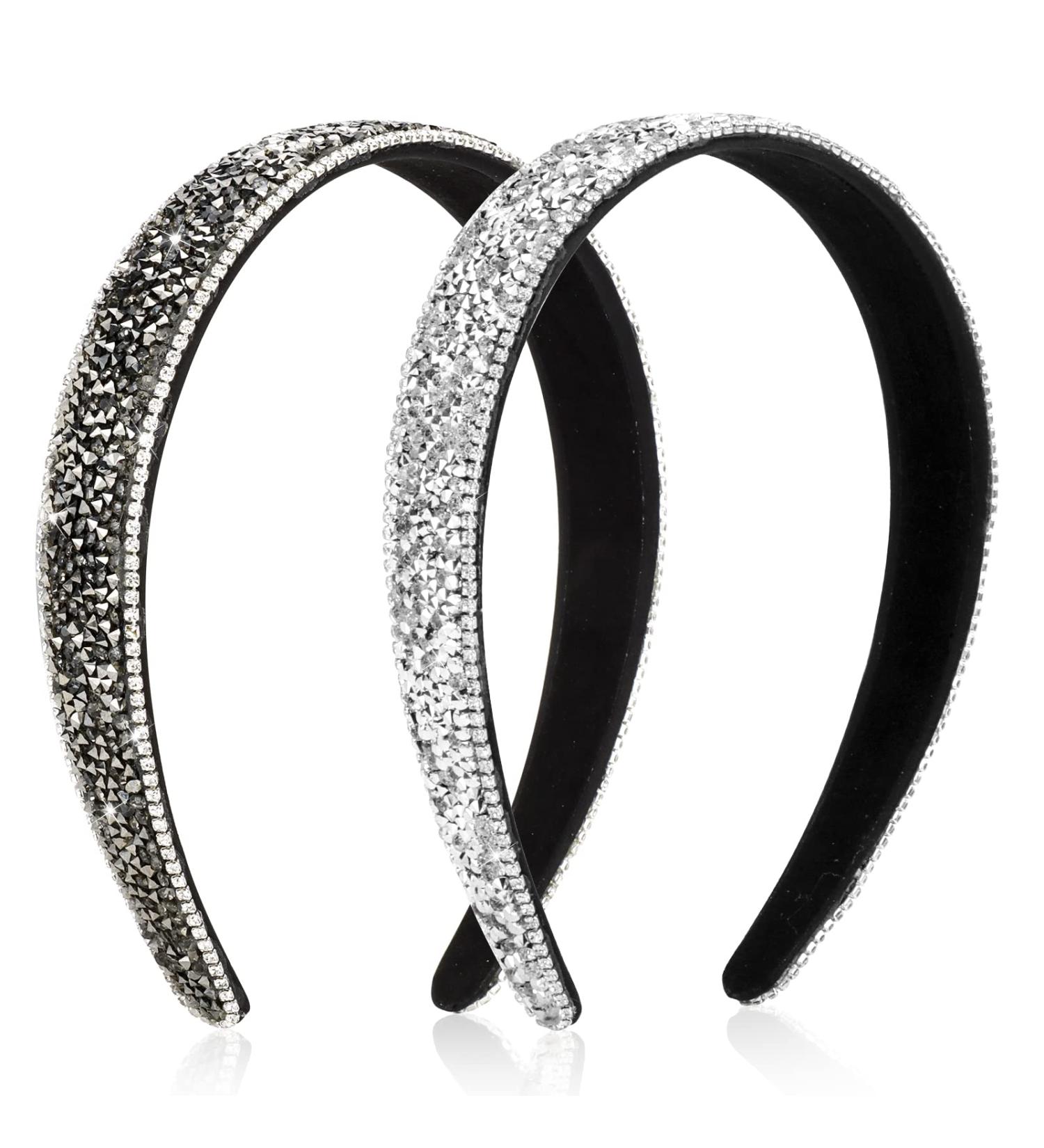 Wecoe 2 Pack Rhinestone Headbands - Black Silver Wide Non Slip Fashion Hair Accessories for Women - Sparkly Diamond Holiday Headband for Wedding, Birthday, Bridal - Girls Bling Headband - Buy Online on GoSupps.com