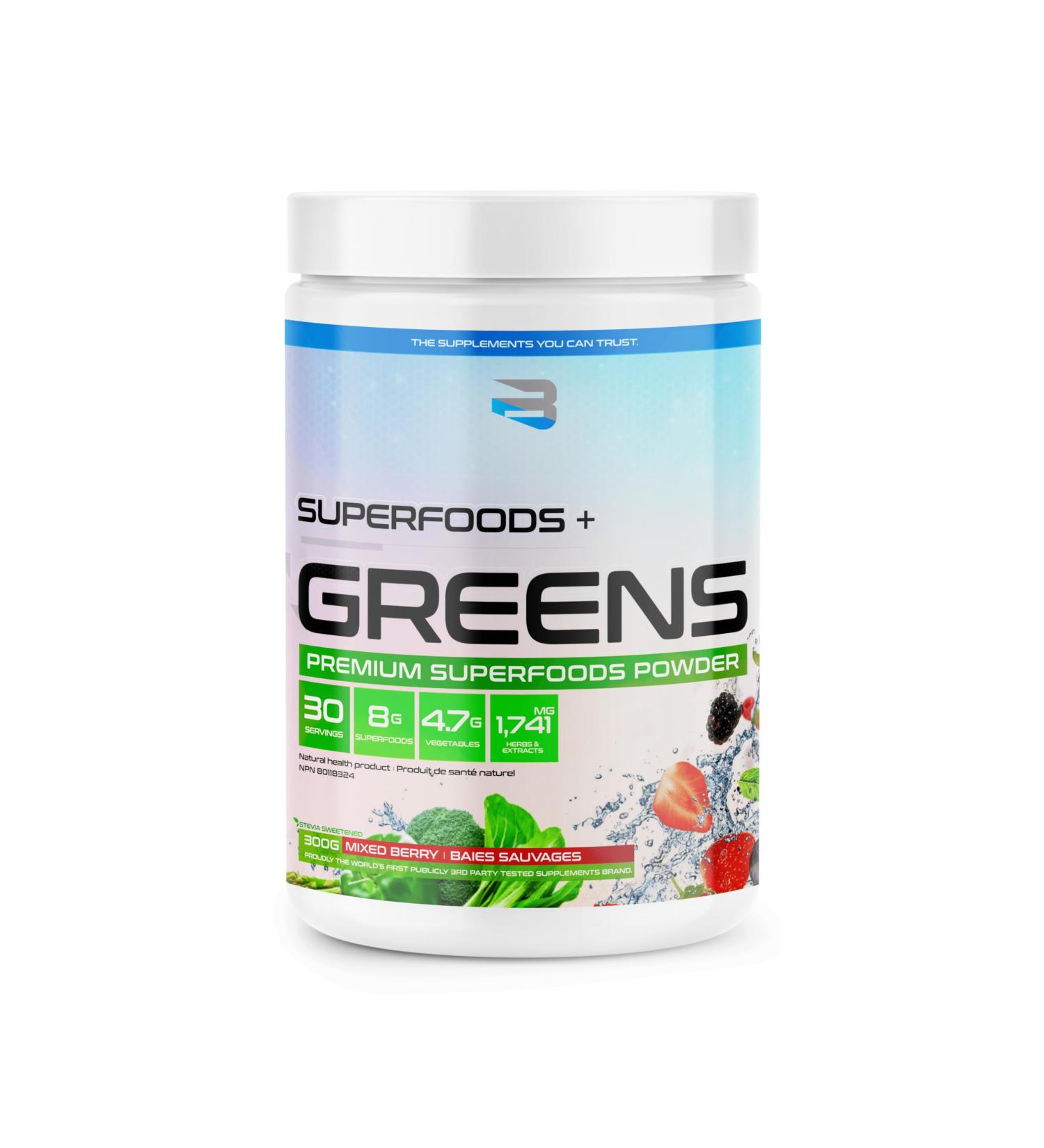 Believe Supplements Superfoods+Greens - Superfood Blend | Boost Energy Immunity and Digestion | Rich in Antioxidants & Essential Nutrients! (30 servings Mixed Berry) Mixed Berry 300 g (Pack of 1) - Buy Online on GoSupps.com