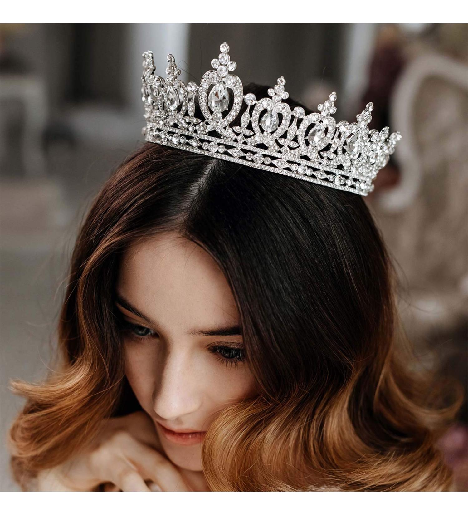 AW BRIDAL Crystal Wedding Tiara Crown - Rhinestone Queen Crown for Women - Silver Bridal Party Hair Accessory - Buy Online on GoSupps.com