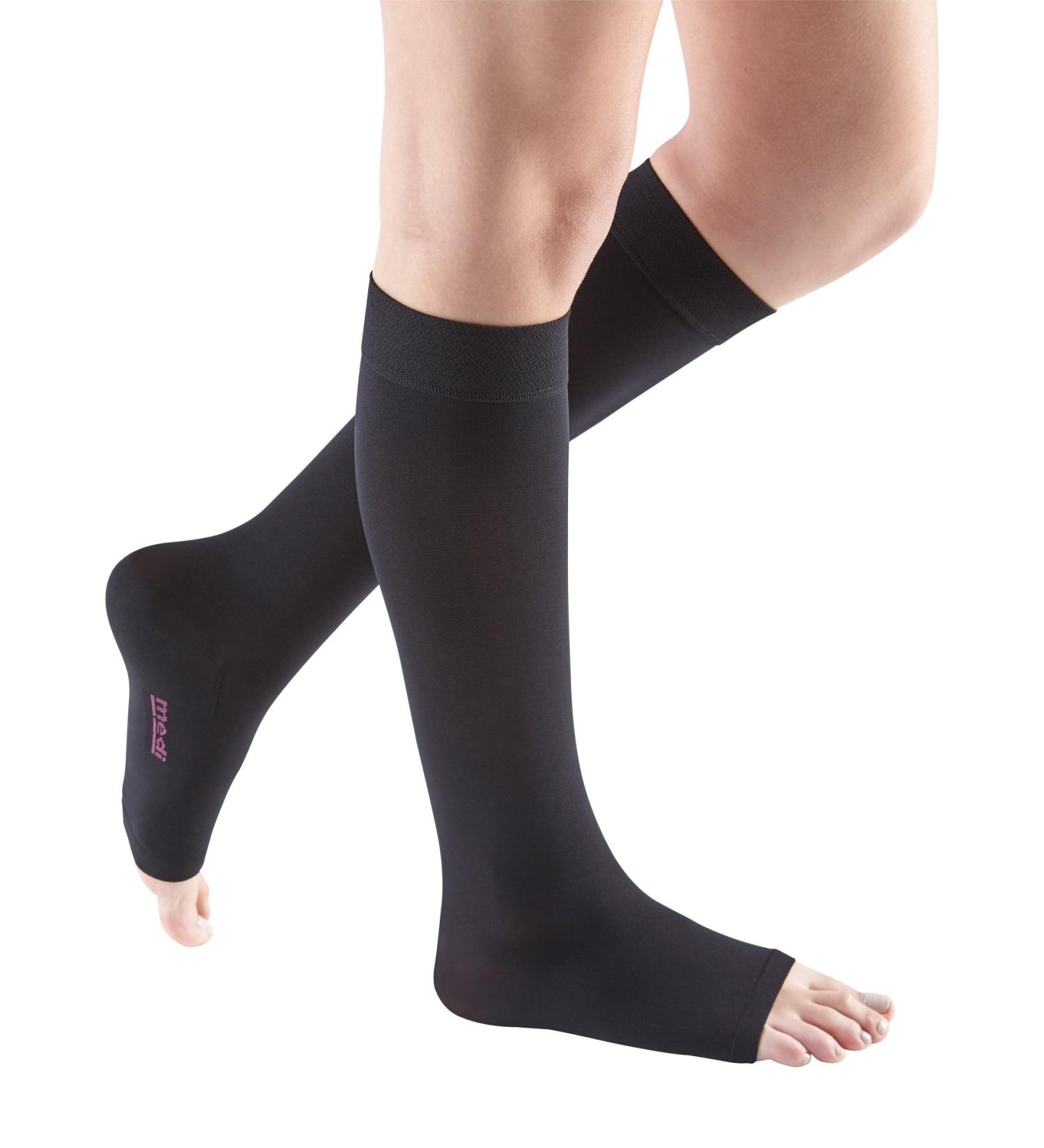 mediven Comfort for Women 20-30 mmHg Open Toe Leg Circulation Calf High Compression Stockings for Women Semi-Transparent Leg Support Compression Hosiery V-Extra Wide - Petite ebony