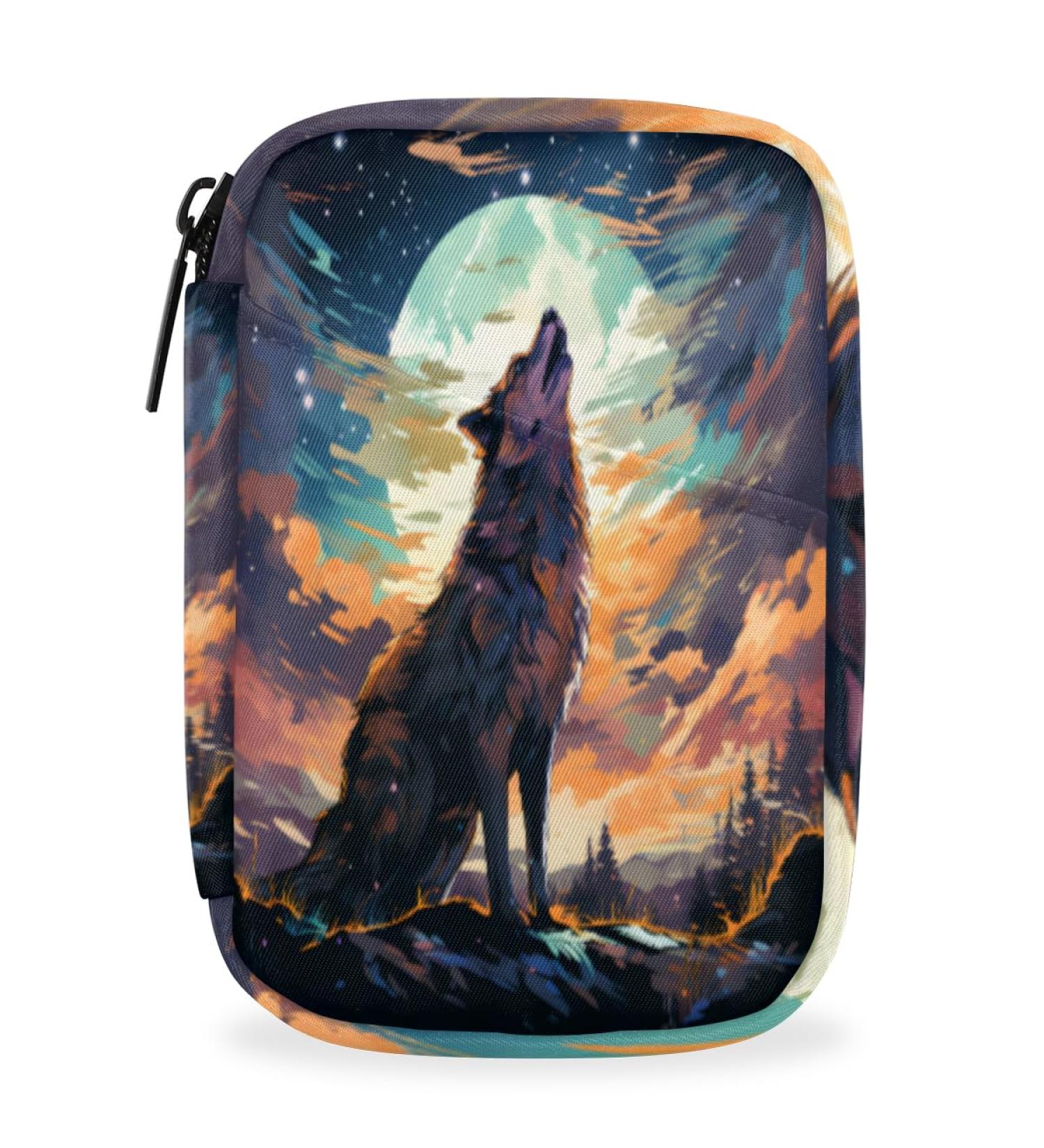 Moon Wolf Print Travel Pill Organizer Bag - Portable 7 Day Pill Case with Zipper for Daily Travel | International Shipping Available - Buy Online on GoSupps.com