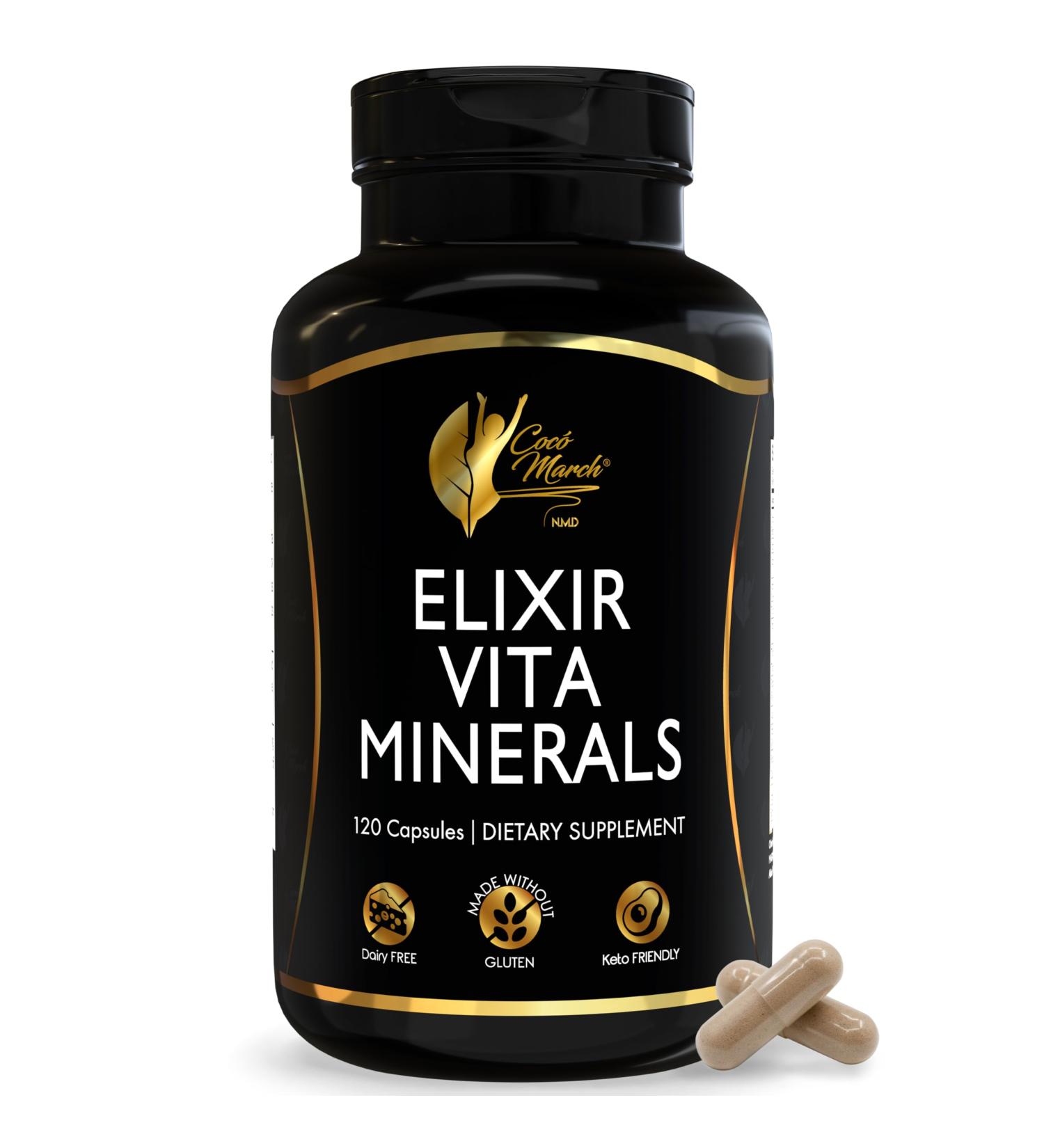 Coc March N.M.D Elixir Vita Minerals Multivitamin for Women & Men with Trace Minerals, Activated B Vitamins & High A D E K, Gluten Free & Dairy Free, 24 Essential Vitamins & Minerals - 120 Capsules - Buy Online on GoSupps.com
