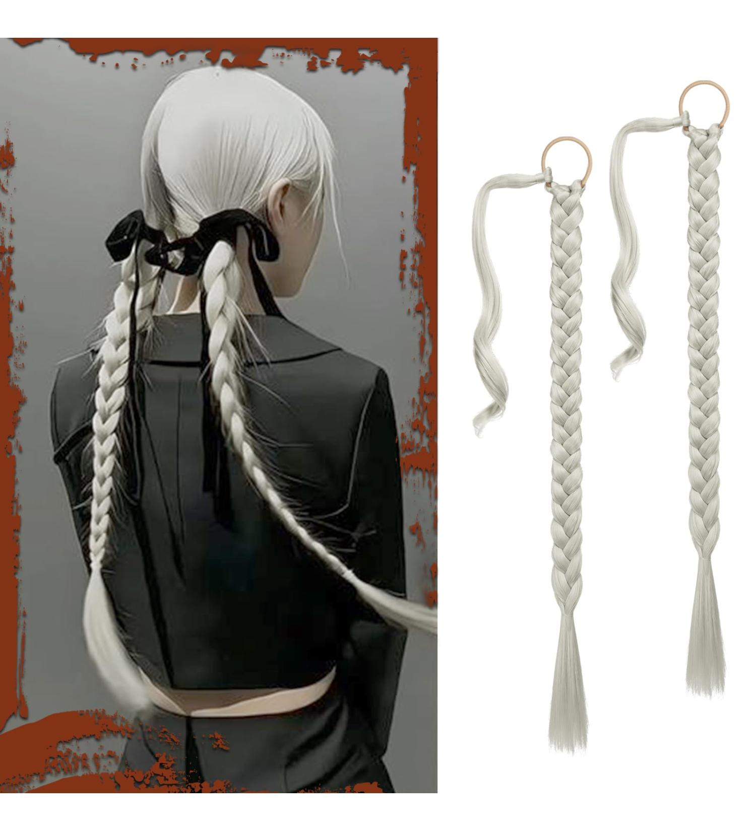 Sofeiyan Long Braid Ponytail Extension with Hair Tie Straight Sleek Wrap Around Hair Extensions Braid Pony Tail Fluffy Natural Soft Synthetic Hairpieces for Women Daily Wear 2Pcs 26 inch 26 Inch (Pack of 2) Silver Mist Grey - Buy Online on GoSupps.com