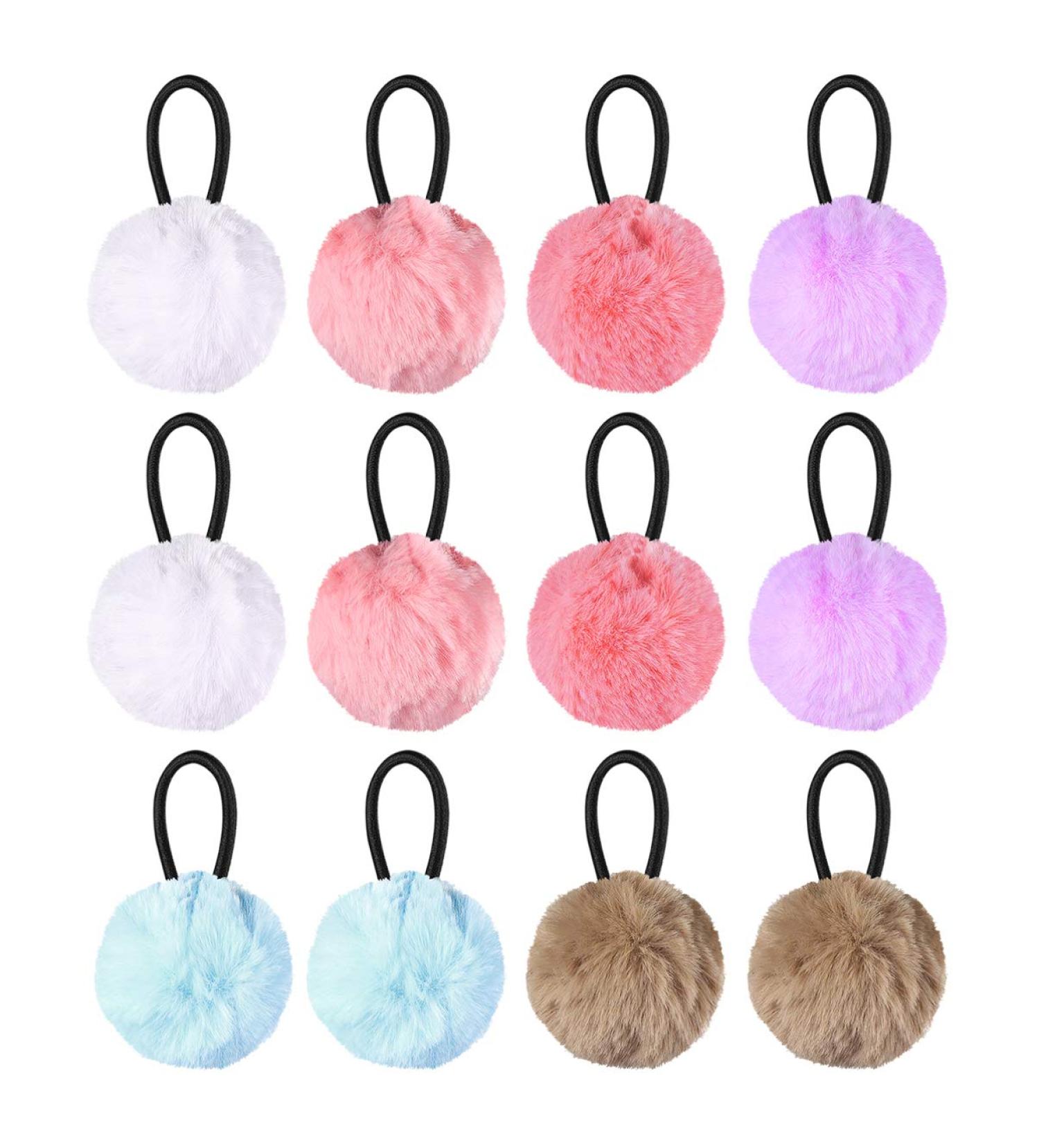 Lurrose Pompom Hair Ties - Cute Plush Ball Ponytail Holder | Fluffy Elastic Hair Bands for Girls | International Shipping - Buy Online on GoSupps.com
