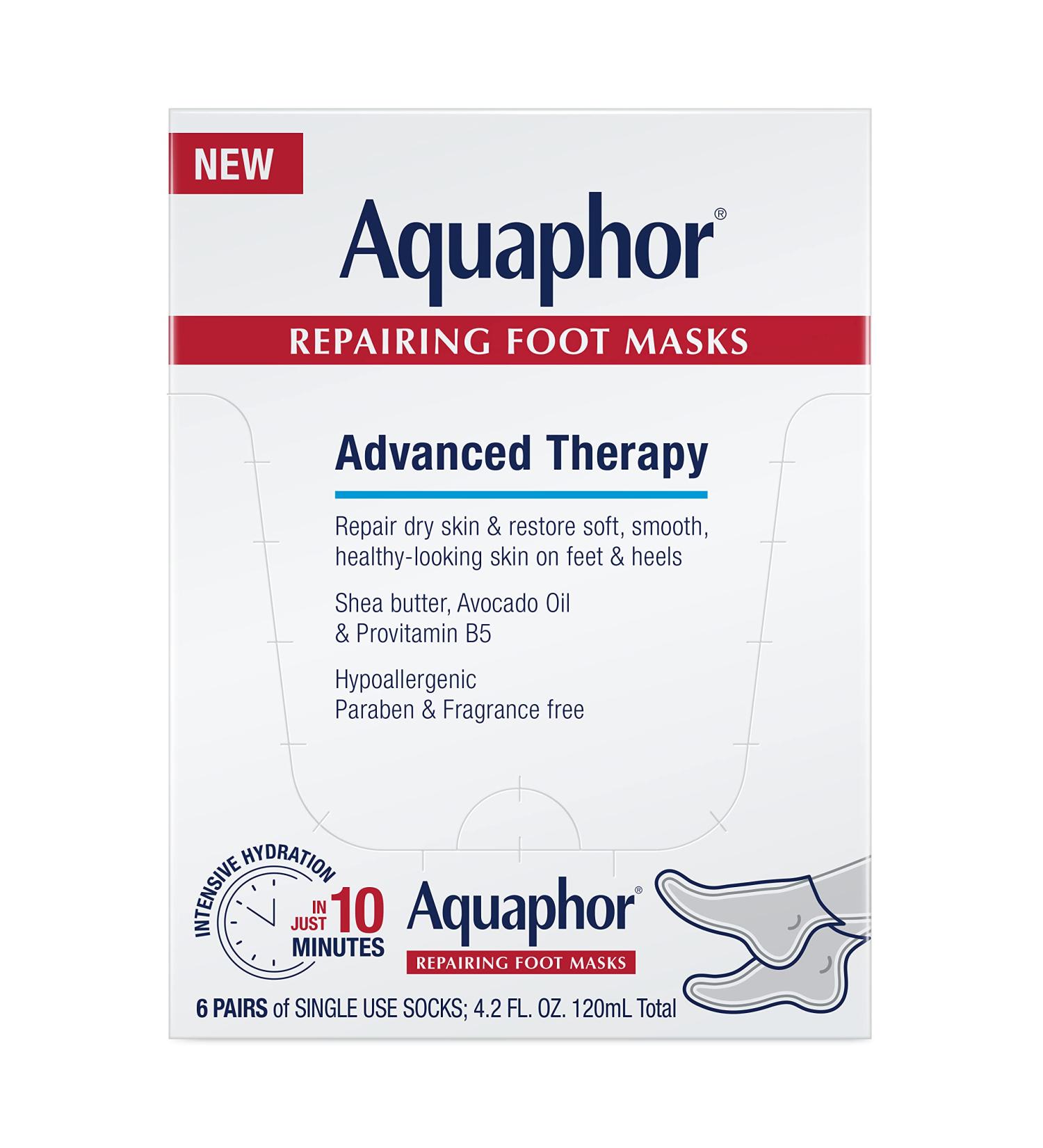 Aquaphor Repairing Foot Masks: Moisturizing Socks for Dry Feet with Avocado Oil and Shea Butter - Pack of 6 - Buy Online on GoSupps.com