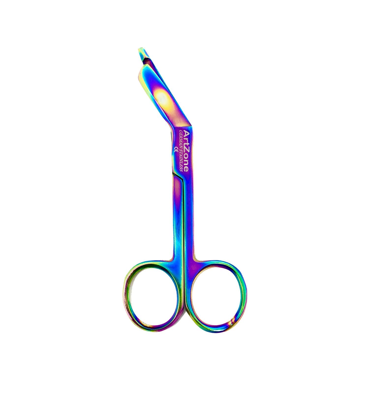 Artzone Lister Bandage Scissors - Cynamed Medical-Grade Stainless Steel Shears - Multi-Colored Rainbow Titanium Finish - Sharp Blades Cut Through Bandages Dressing Tape Gauze Clothing (4.5 in.)