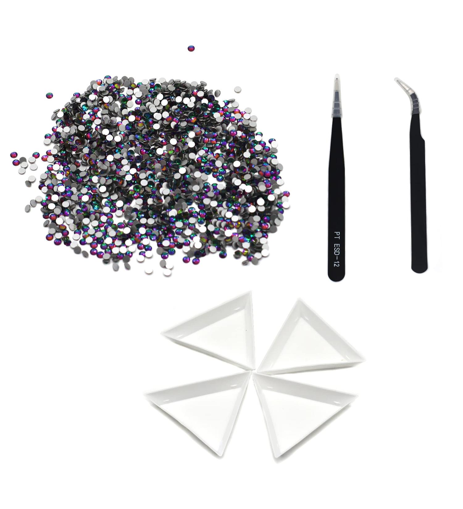 1440 pc Sparkly Round Flatback Rhinestones Set with Tweezers & Sorting Trays - for Crafts, Nails, Makeup, Shoes - SS20 - Buy Online on GoSupps.com