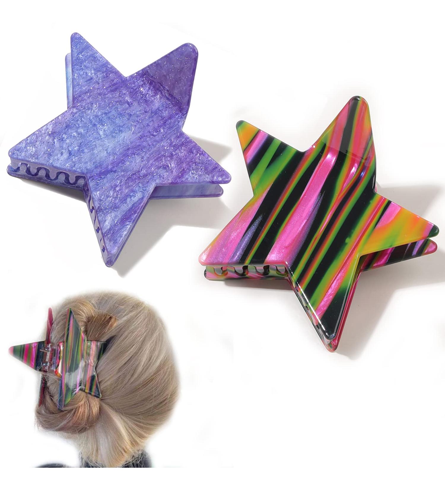 Starry Sky & Stripe Hair Claw Clips 3.3 Inch - Medium Large Acrylic Claw Clips for Women - Cute Hair Accessories for Thick & Thin Hair - Buy Online on GoSupps.com