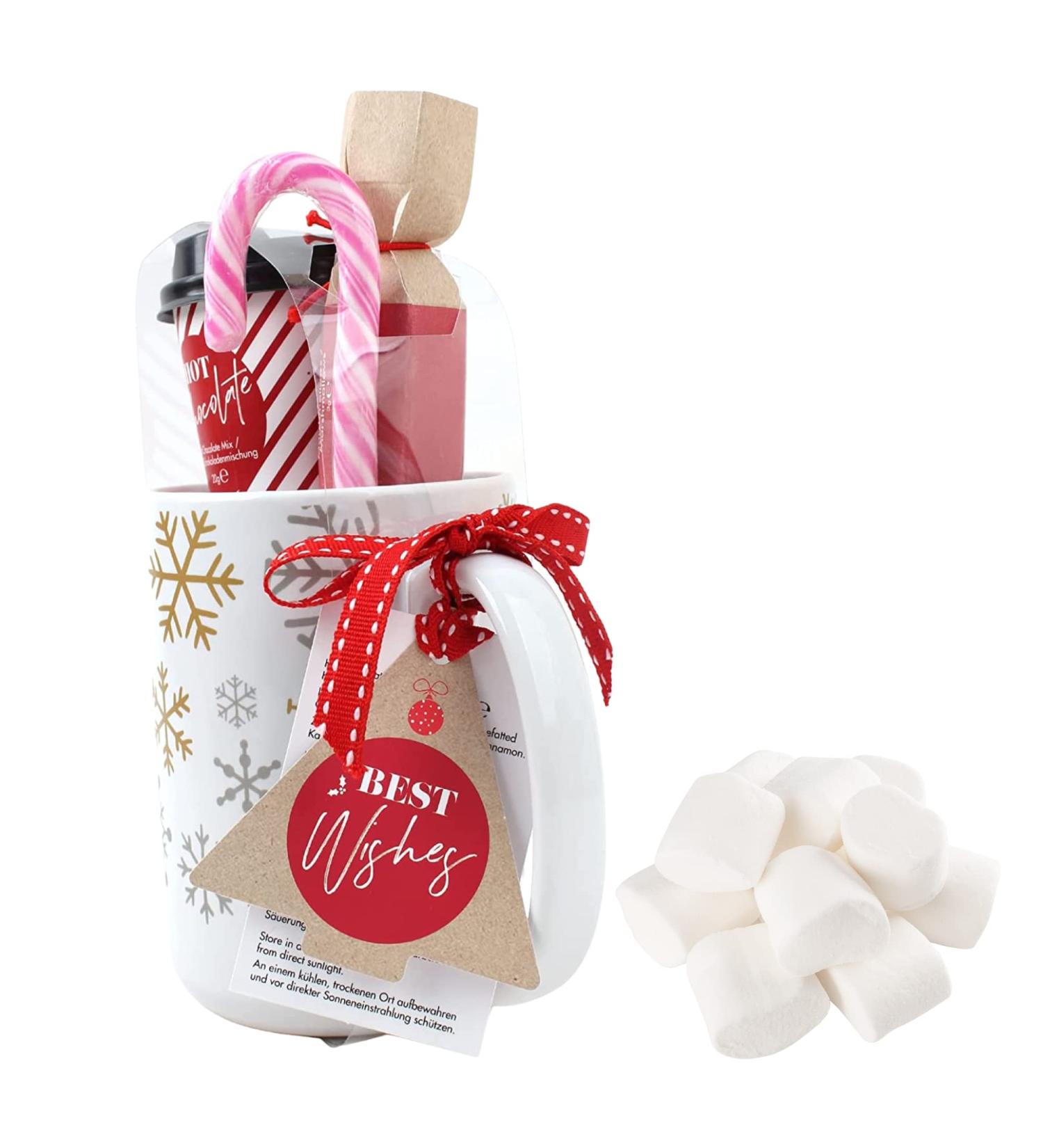 Christmas Hot Chocolate Mug Gift Set | Hot Chocolate Sachets | Mini Marshmallows For Hot Chocolate | Candy Cane | Xmas Stocking Fillers | Christmas Eve Box Filler | Hot Choc for One | Kids Women