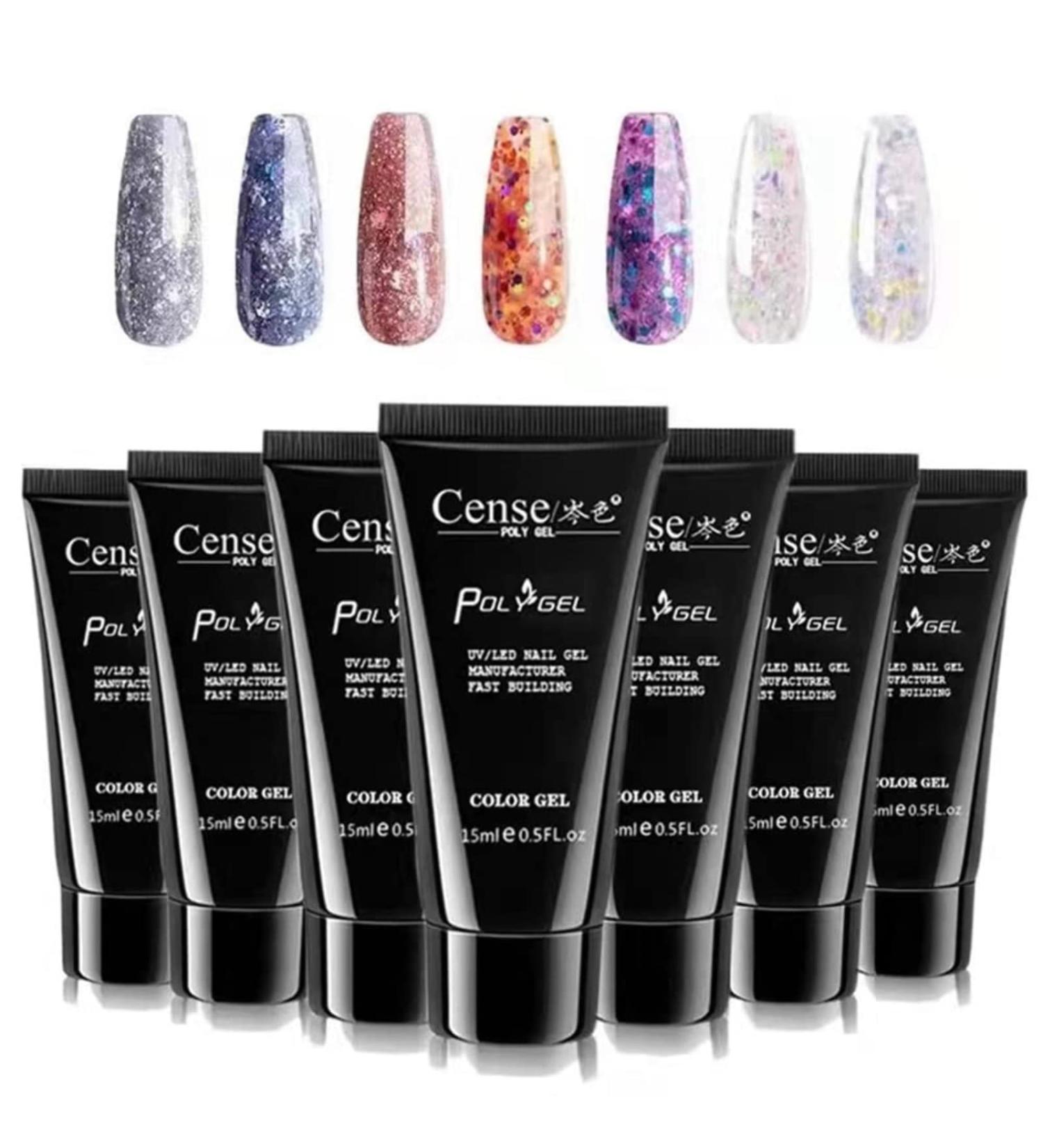 XINLLAN Glitter Poly Extension Nail Gel Kit - 7 Colors | Quick Building Nail Extensions Gel 15ml | Soak off UV/LED Lamp Builder for Nails Art Salon at Home - Buy Online on GoSupps.com