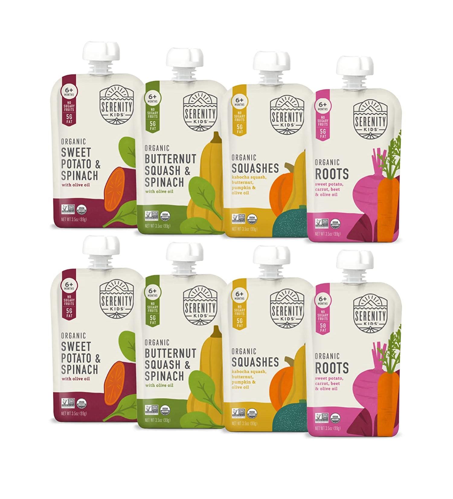 Serenity Kids 6+ Months Organic Baby Food Pouches Veggie Puree | No Added Sugar | Allergen-Free | 3.5oz BPA-Free | Variety Pack 8ct - Buy Online on GoSupps.com