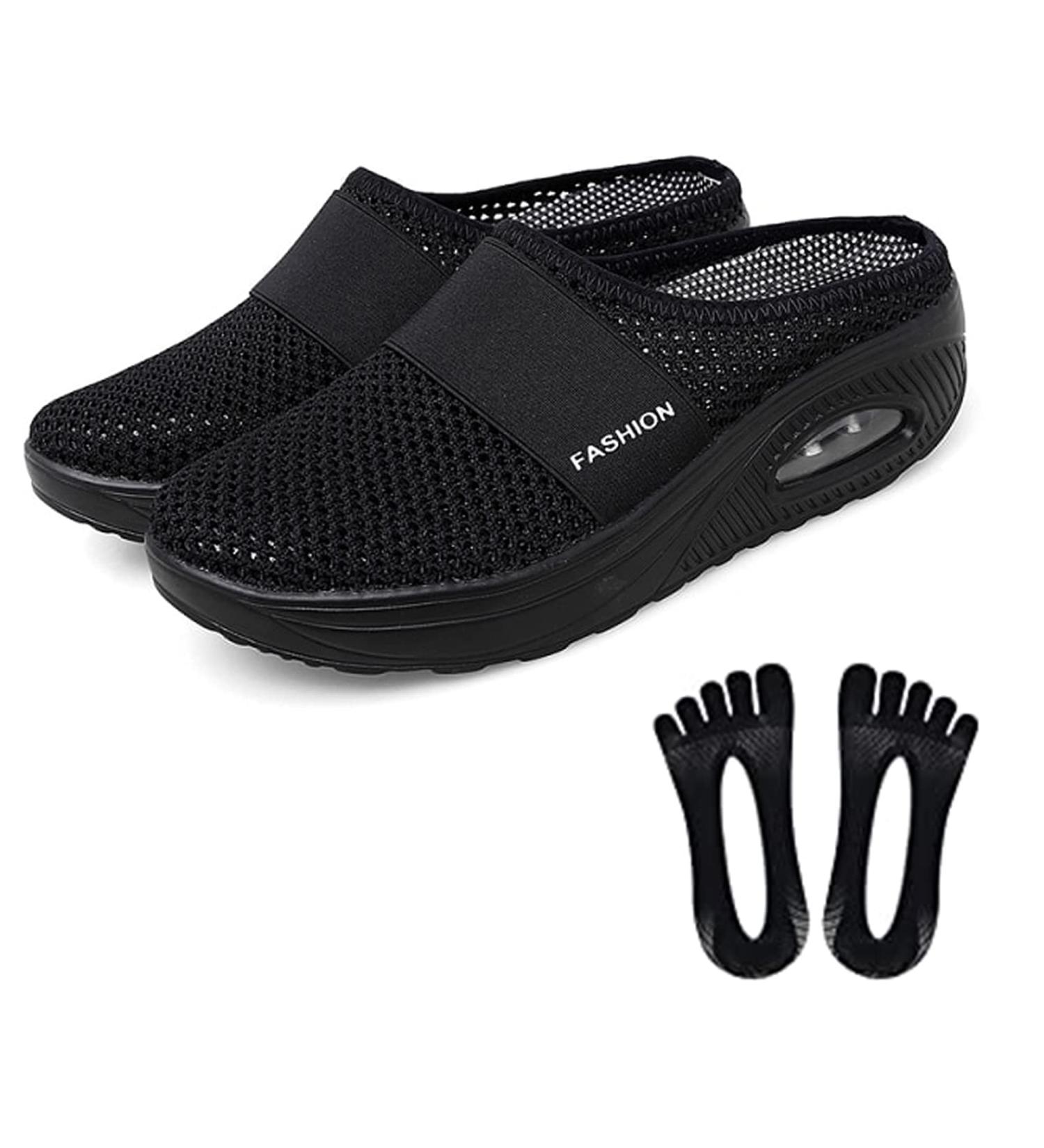 LELEWANG Womens Orthopedic Diabetic Walking Shoes 11 Black - Breathable Lightweight Slip-on with Air Cushion for Comfort - Buy Online on GoSupps.com