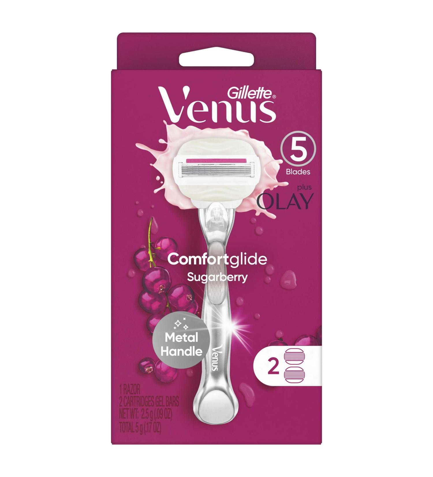 Gillette Venus Comfortglide with Olay Sugarberry Women's Razor: Metal Handle + 2 Blade Refills - Buy Online on GoSupps.com