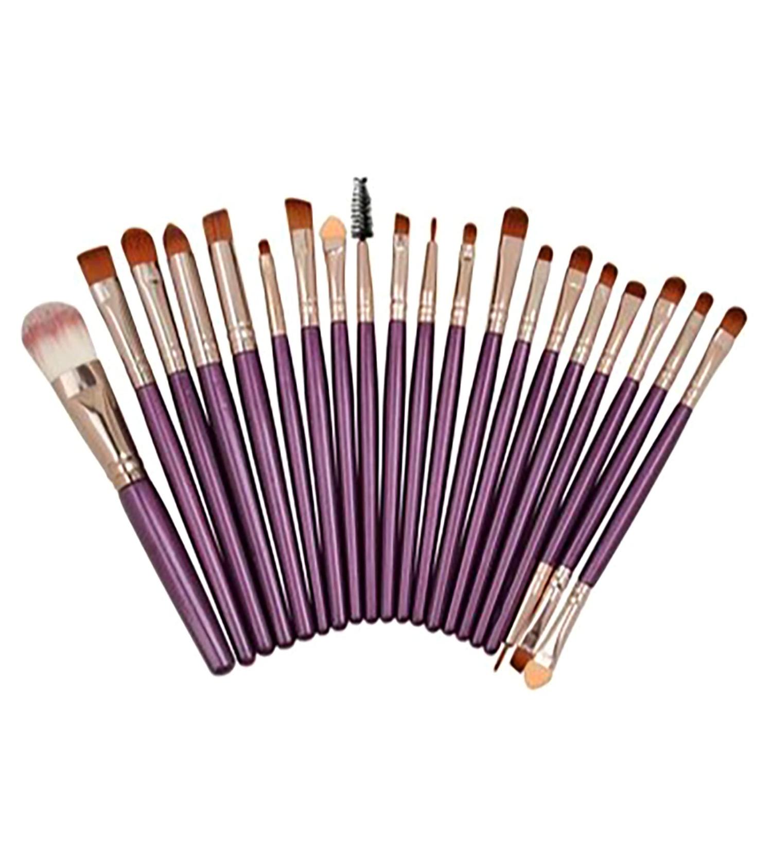 20pcs Professional Makeup Brush Kit - Soft Fiber Cosmetic Brushes for Eyeshadow & Loose Powder - Portable Beauty Tools in Purple - Buy Online on GoSupps.com