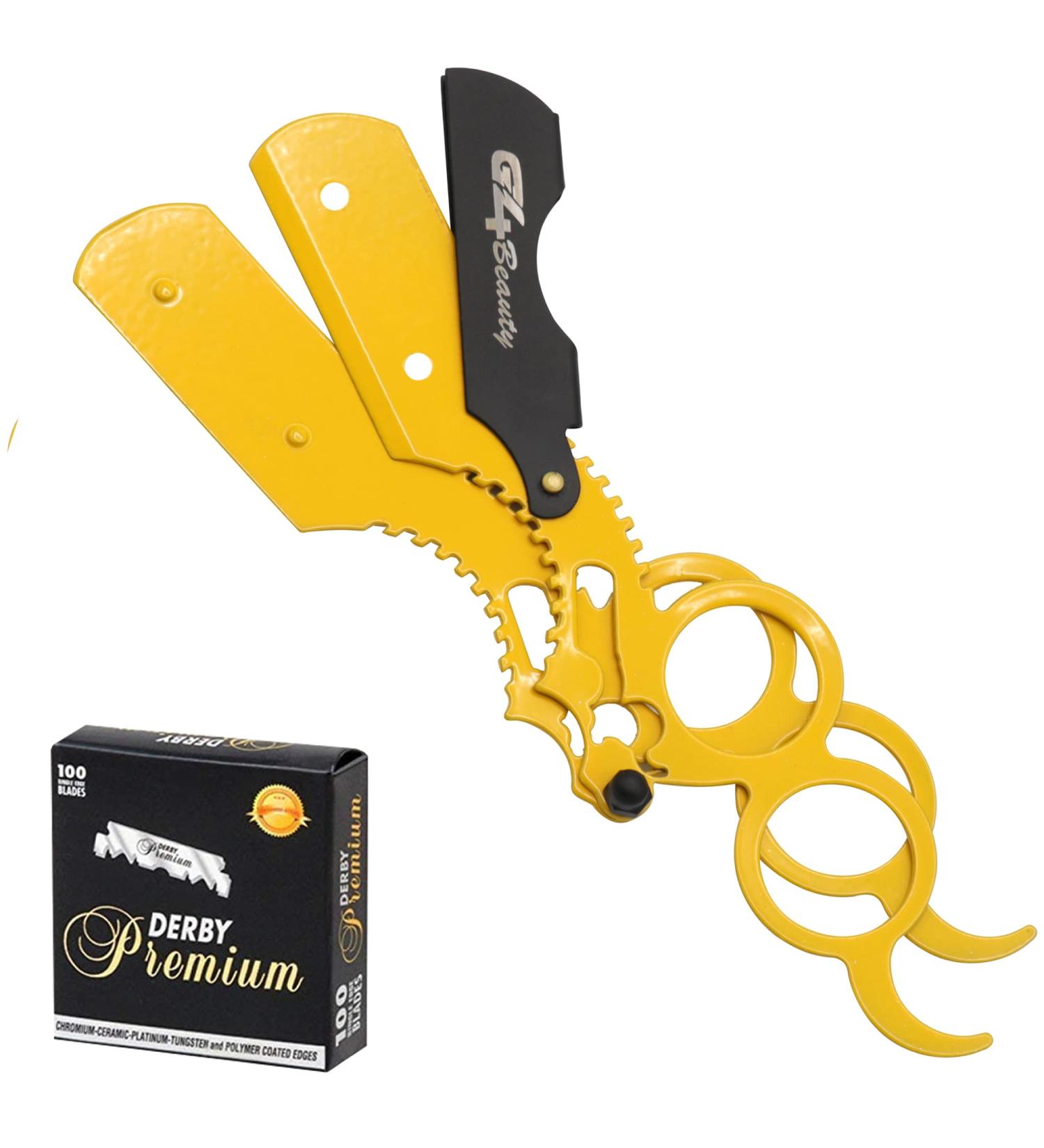 G4 Vision Universal Half Blade Straight Razor - 100 Replaceable Blades Professional Double Ring Barber Shaving Razor (Yellow) - International Shipping Available - Buy Online on GoSupps.com