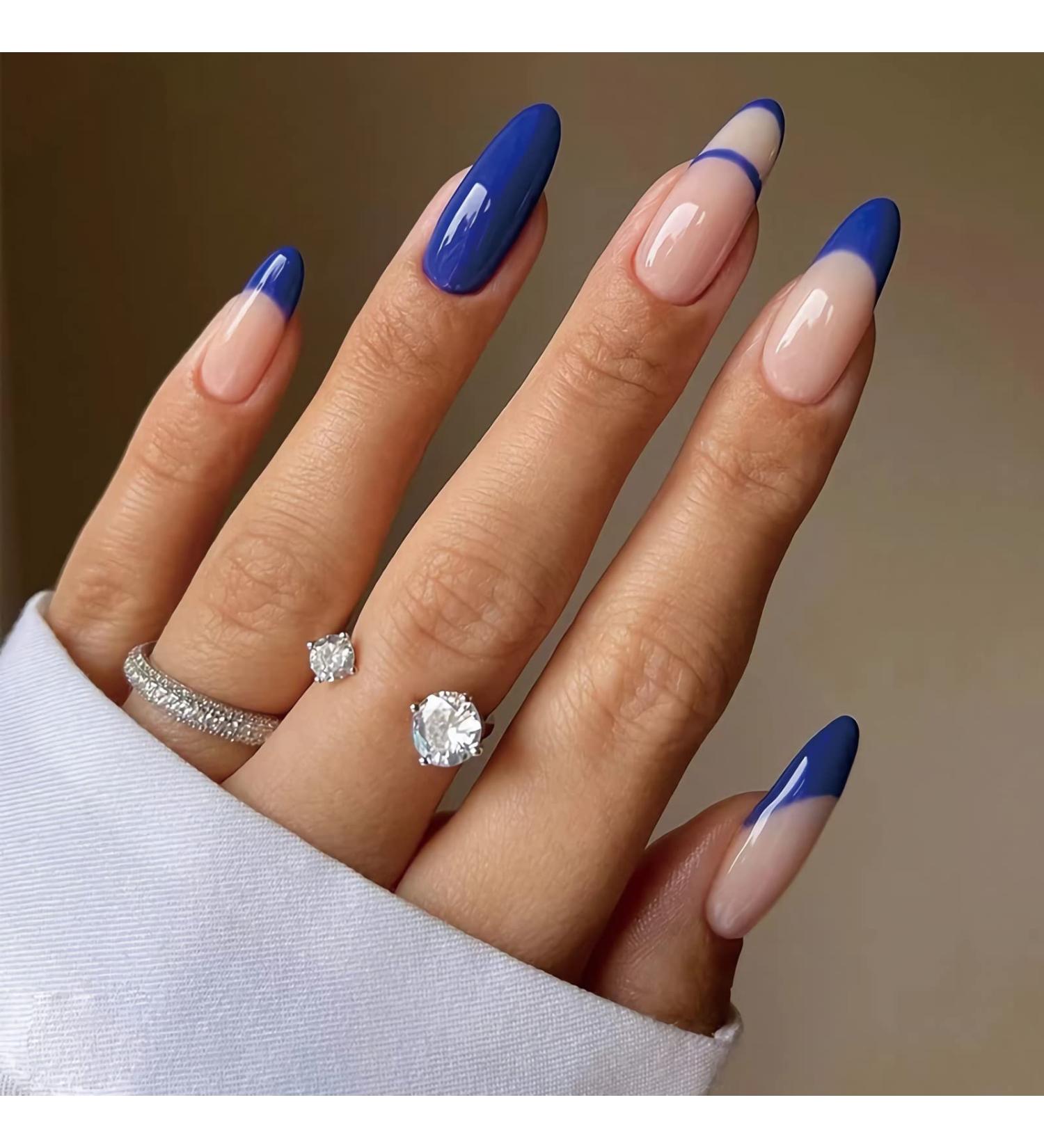 BABALAL Almond Press on Nails - Nude Glossy Medium Length 24Pcs Stiletto Acrylic Fake Nails - Blue French Glue on Nails NAILG-01 - Buy Online on GoSupps.com