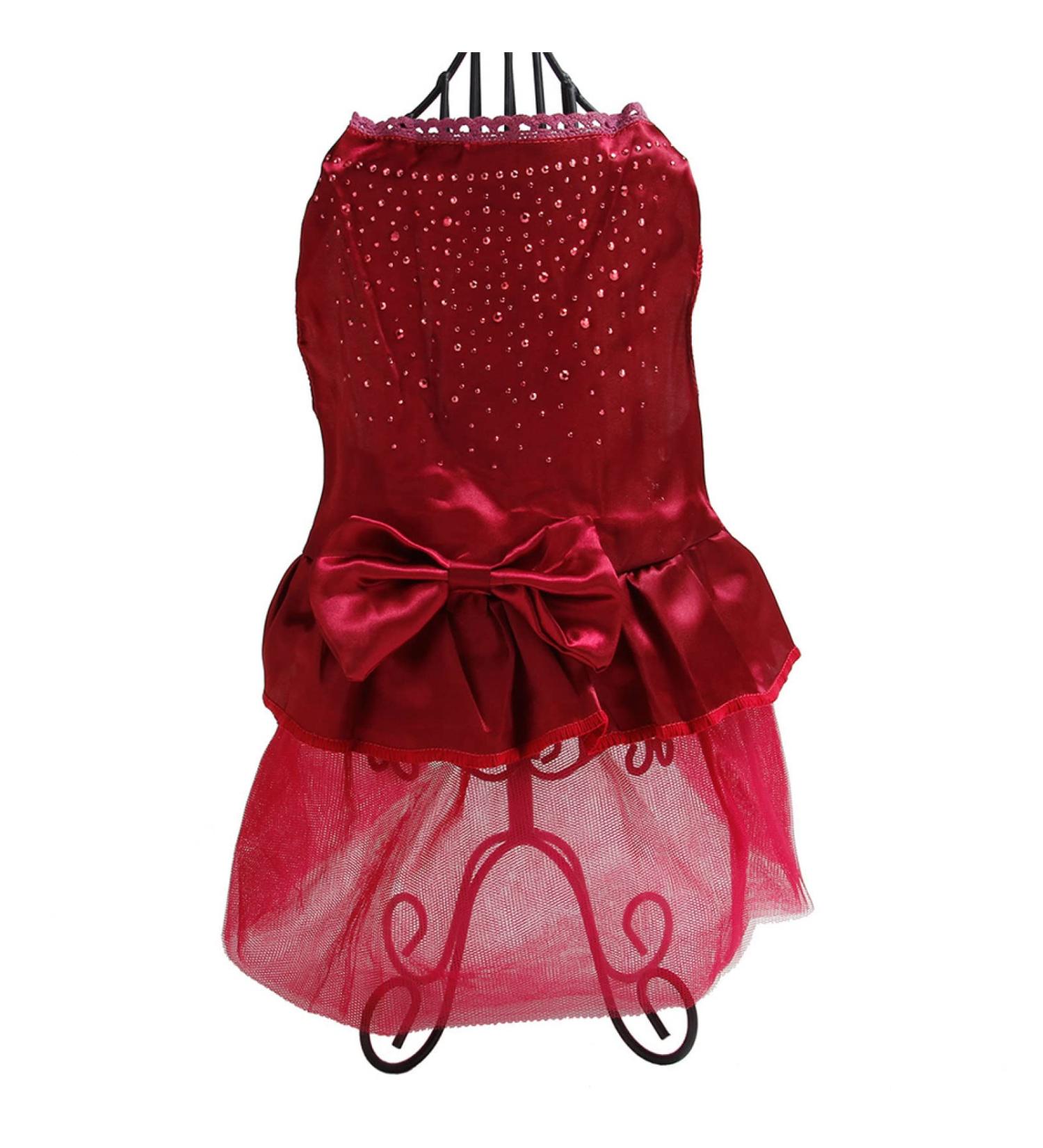 Pet Dog Puppy Bow Gauze Tutu Dress Skirt Cat Sequin Princess Clothes Apparel Dog Accessories Birthday Chirstmas Thanksgiving Valentine's Day Gifts Dark Red L - Buy Online on GoSupps.com
