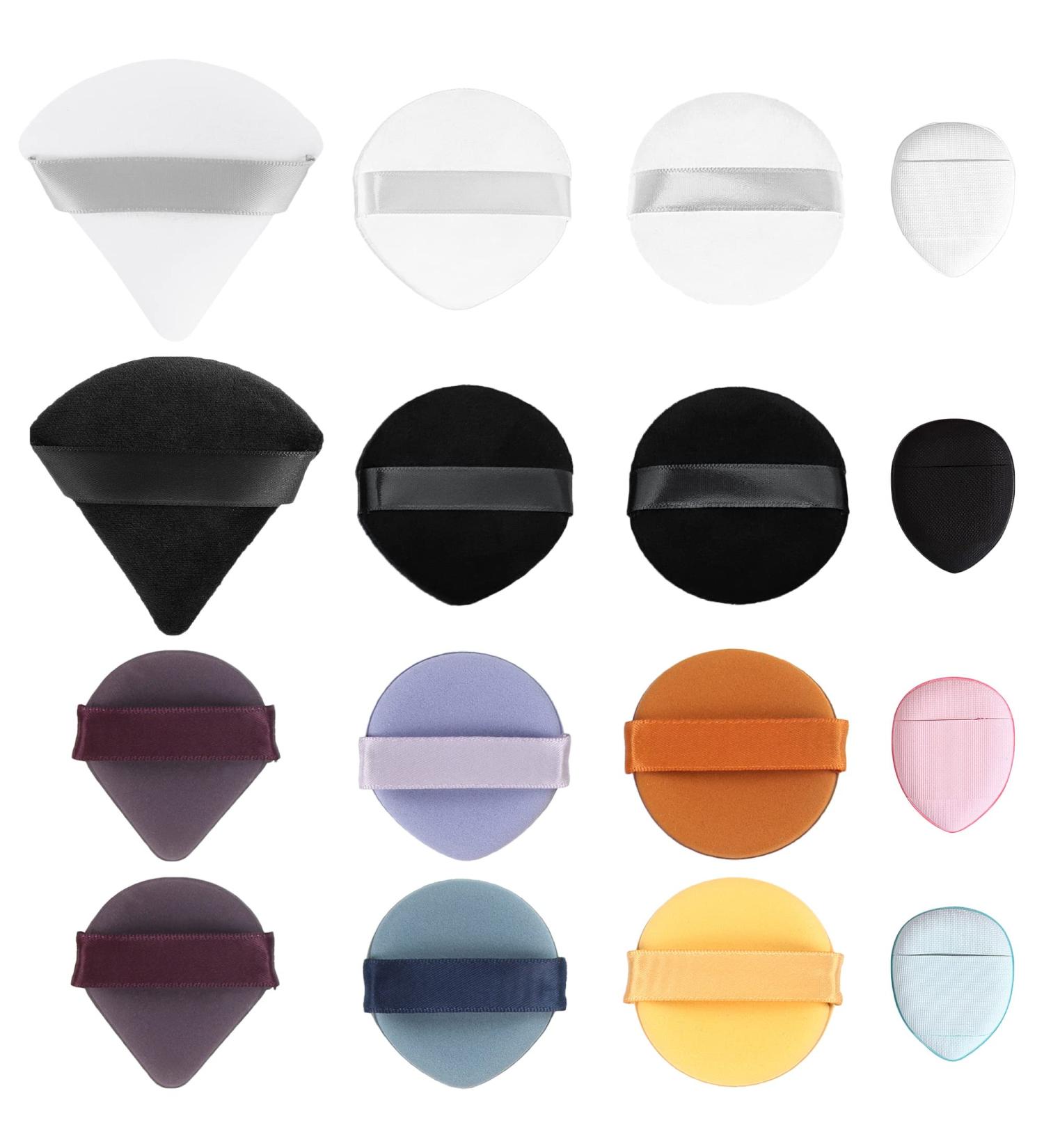 UFRITAN 16 Pieces Powder Puff Set - Soft Velour Makeup Tool for Loose Powder Foundation & Mineral Powder - Triangle & Round Shape with Ribbon Strap - Buy Online on GoSupps.com