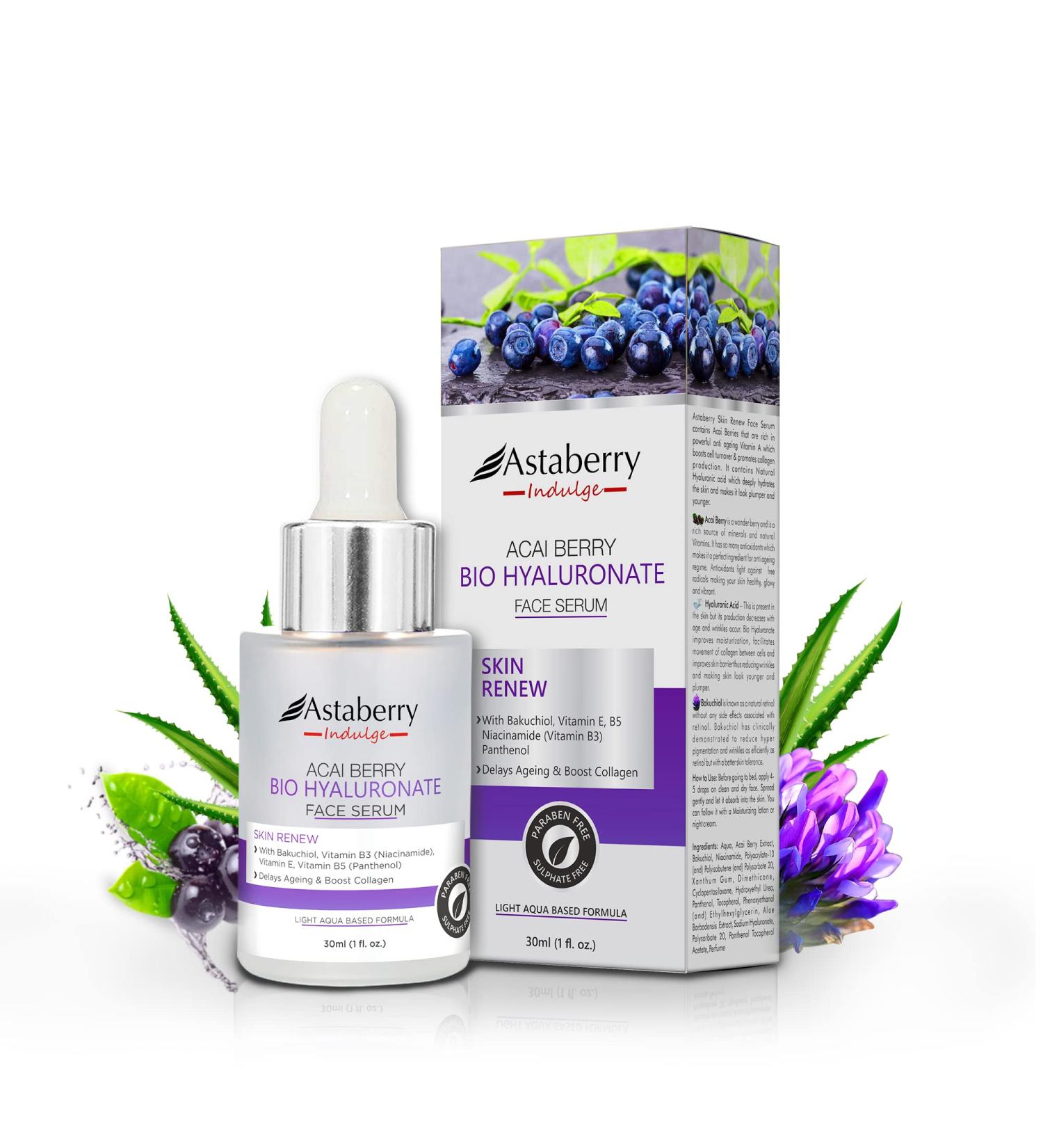 Acai Berry Anti Aging Facial Serum - Hyaluronic Acid Bakuchiol Niacinamide for Firming & Smoothing Skin - Buy Online on GoSupps.com