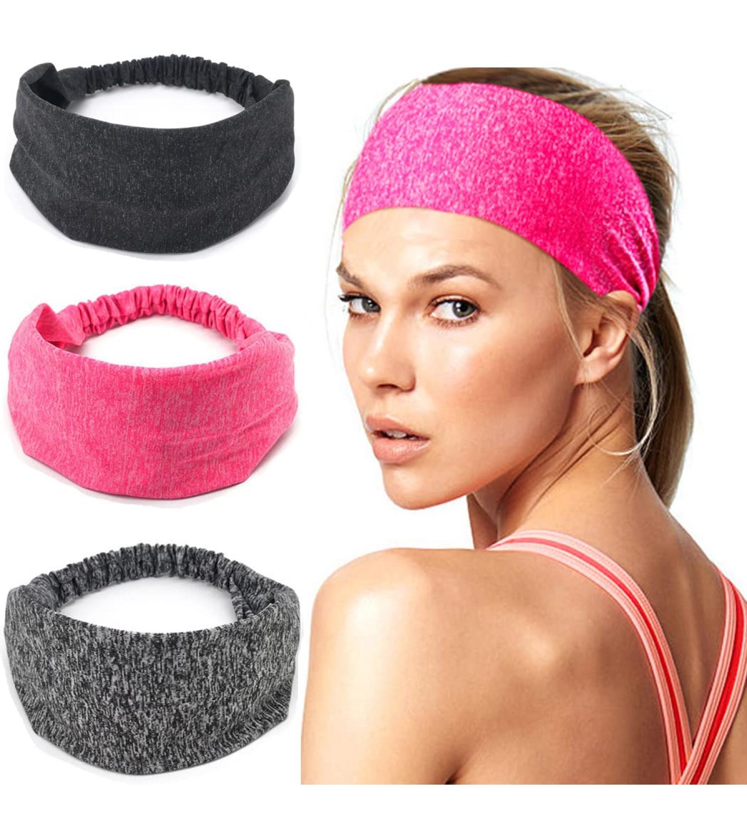 Fashband Boho Sports Headband Black Elastic Headbands Non Slip Hair Bands Fitness Sweatband Running Workout Yoga Hair Accessories for Women and Men(Pink) - Buy Online on GoSupps.com