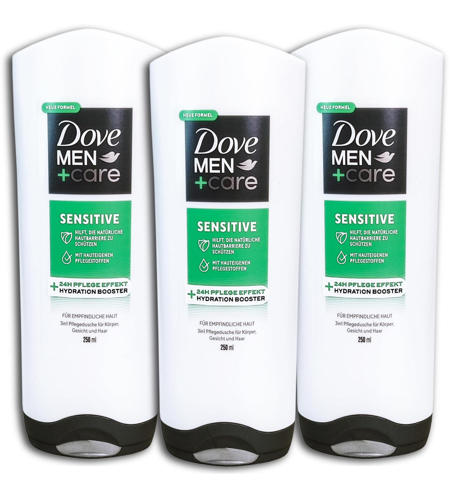 TopDeal Dove Men+Care 3-in-1 Sensitive Shower Bottle 3 x 250 ml Pack of 3