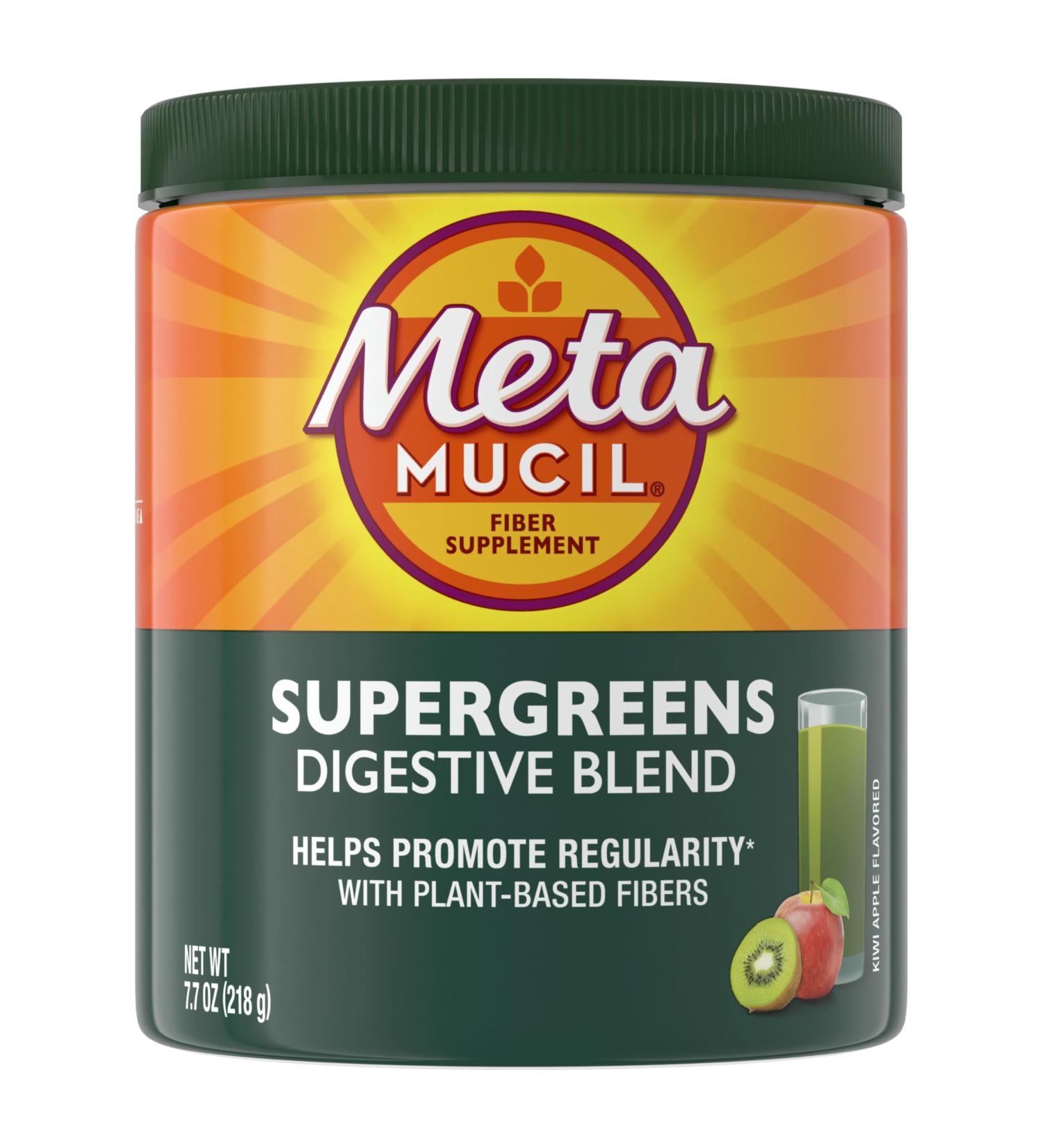 Metamucil Greens SuperFood Powder Fiber Supplement for Digestive Health* and Regularity* Gluten Free Plant-Based Stevia Great Taste Kiwi Apple Flavored 3g Dietary Fiber per Serving 42 Servings - Buy Online on GoSupps.com